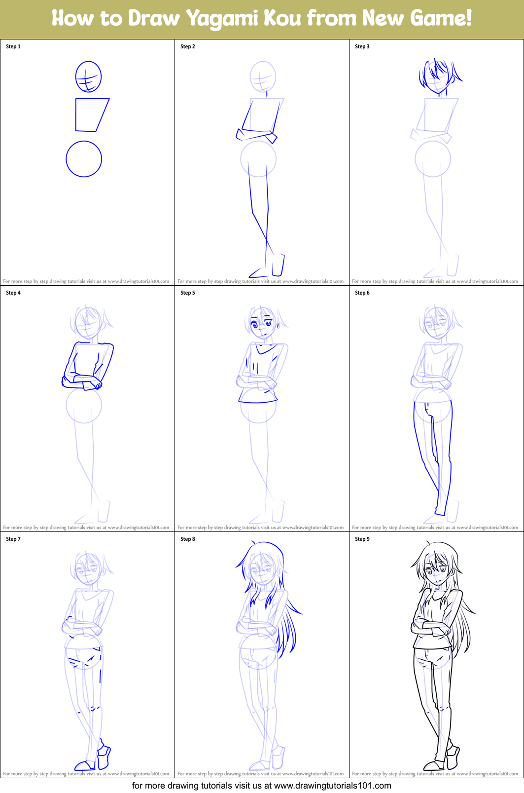 How to Draw Yagami Kou from New Game! Printable Step by Step