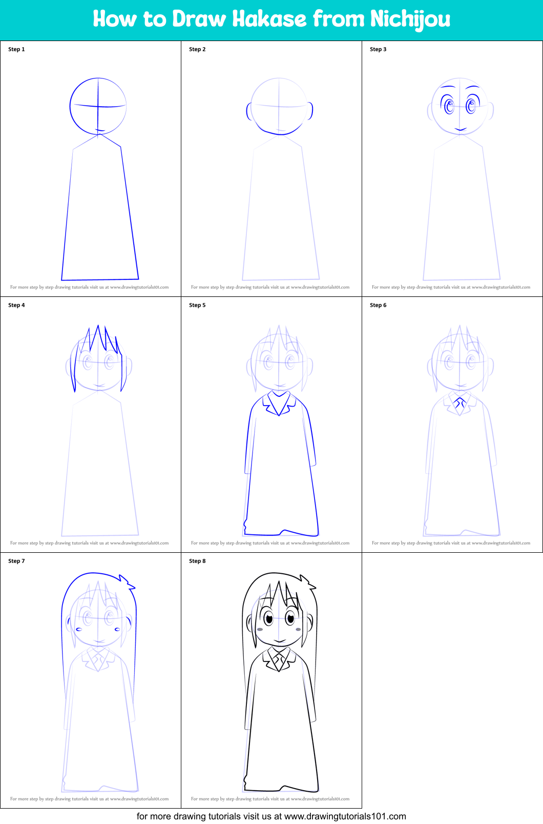 How to Draw Hakase from Nichijou Printable Step by Step