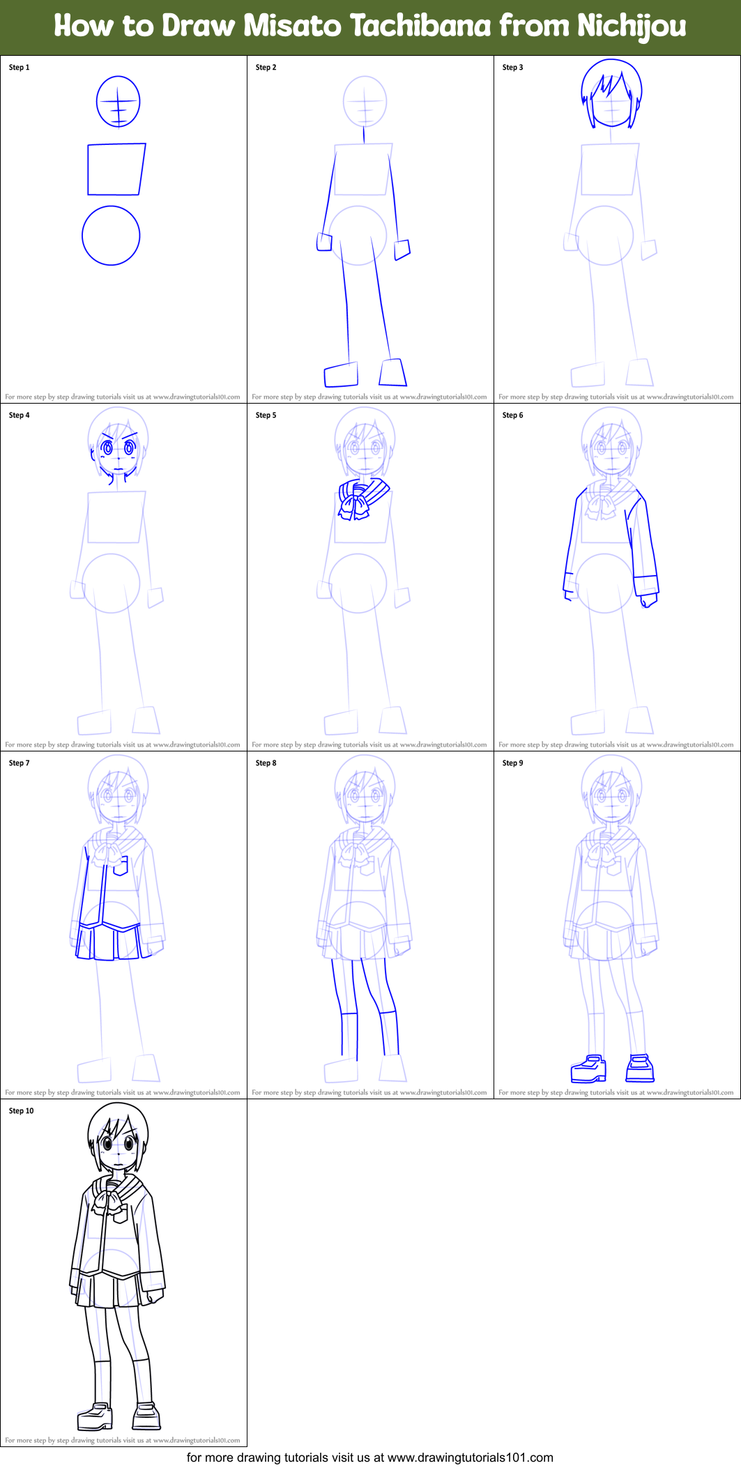 How to Draw Misato Tachibana from Nichijou Printable Step by Step