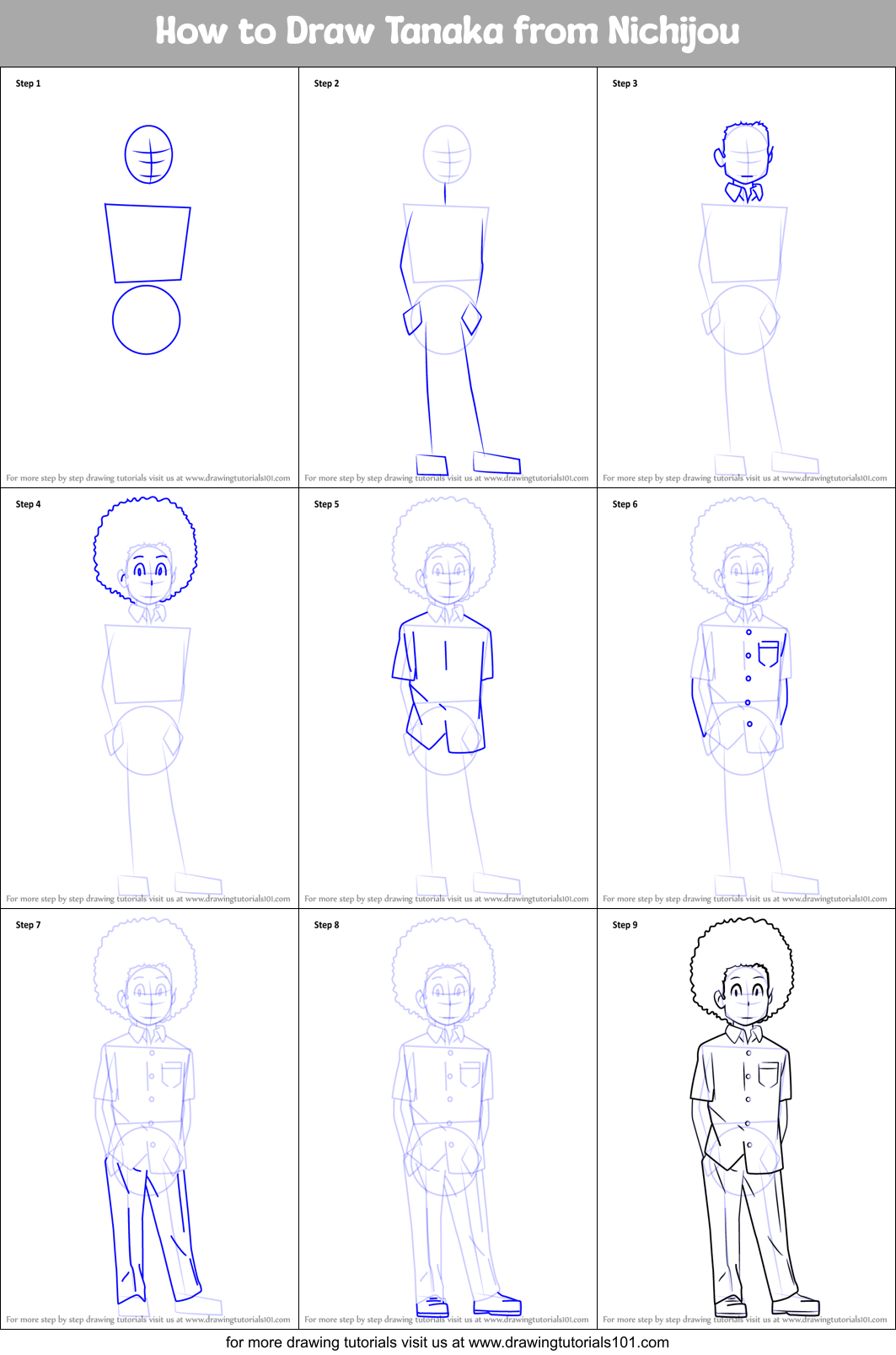 How to Draw Tanaka from Nichijou Printable Step by Step