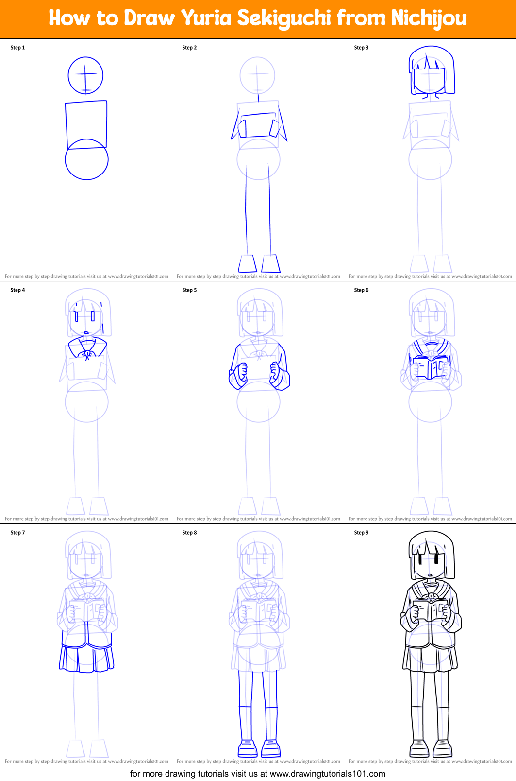 How to Draw Yuria Sekiguchi from Nichijou Printable Step by Step