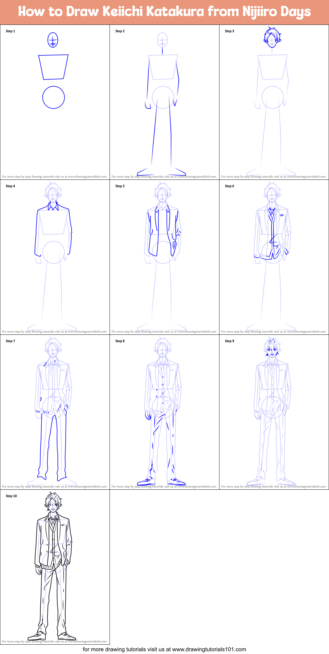 How to Draw Keiichi Katakura from Nijiiro Days Printable Step by Step