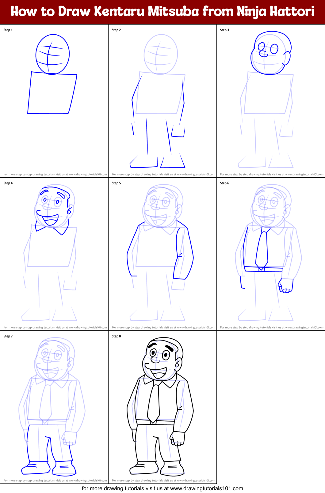 How to Draw Kentaru Mitsuba from Ninja Hattori Printable Step by Step