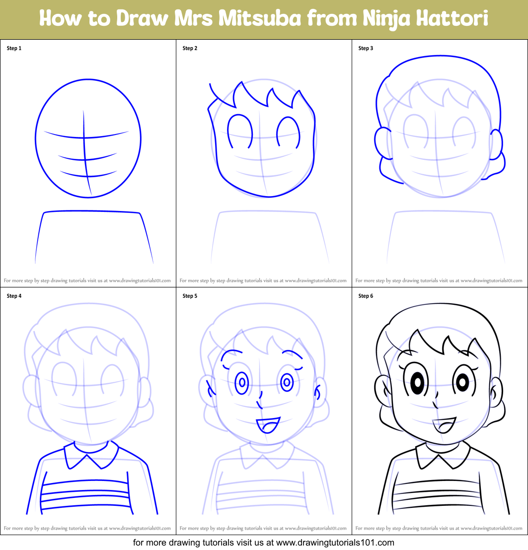 How to Draw Mrs Mitsuba from Ninja Hattori Printable Step by Step
