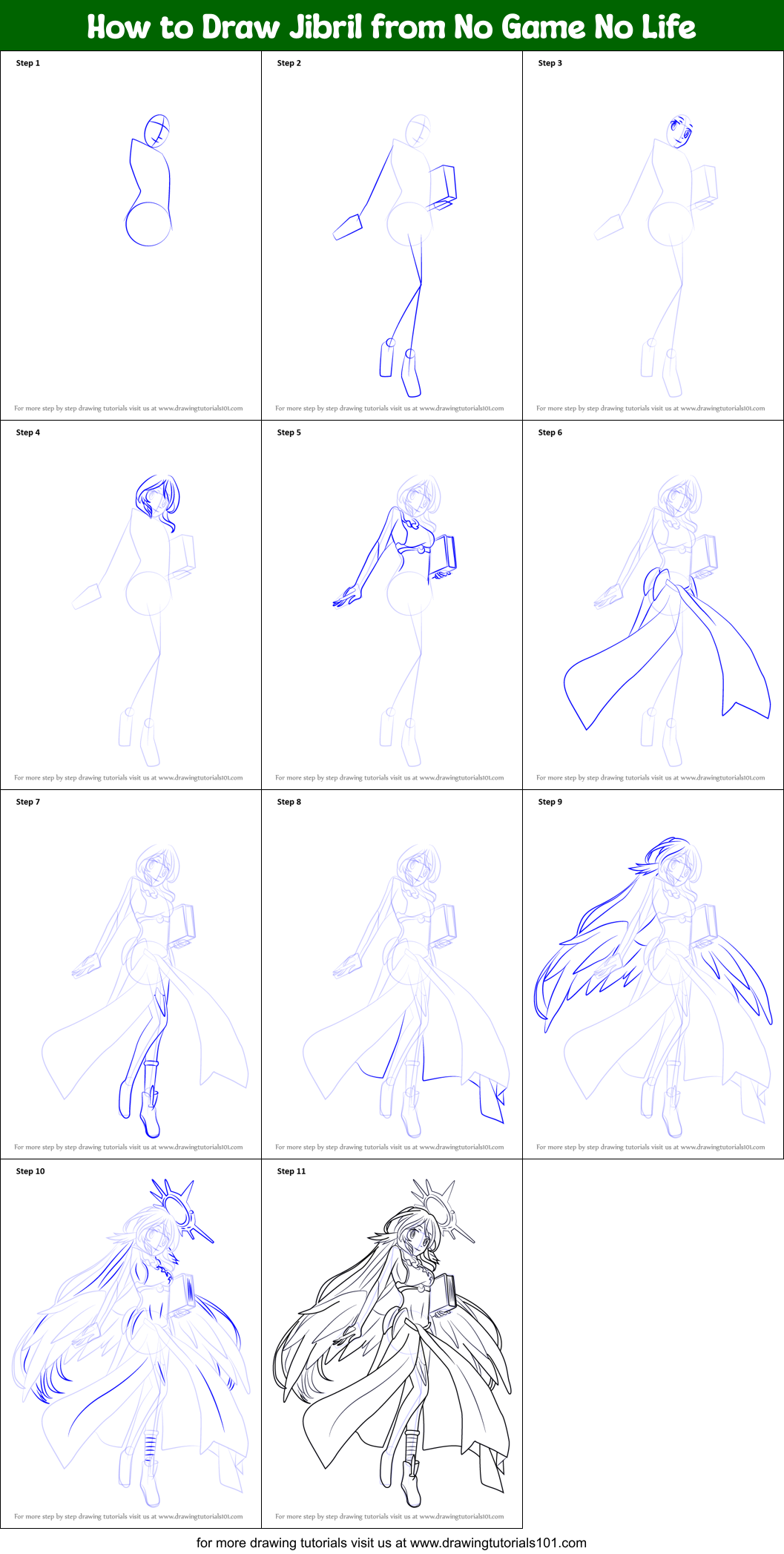 How to Draw Jibril from No Game No Life Printable Step by Step