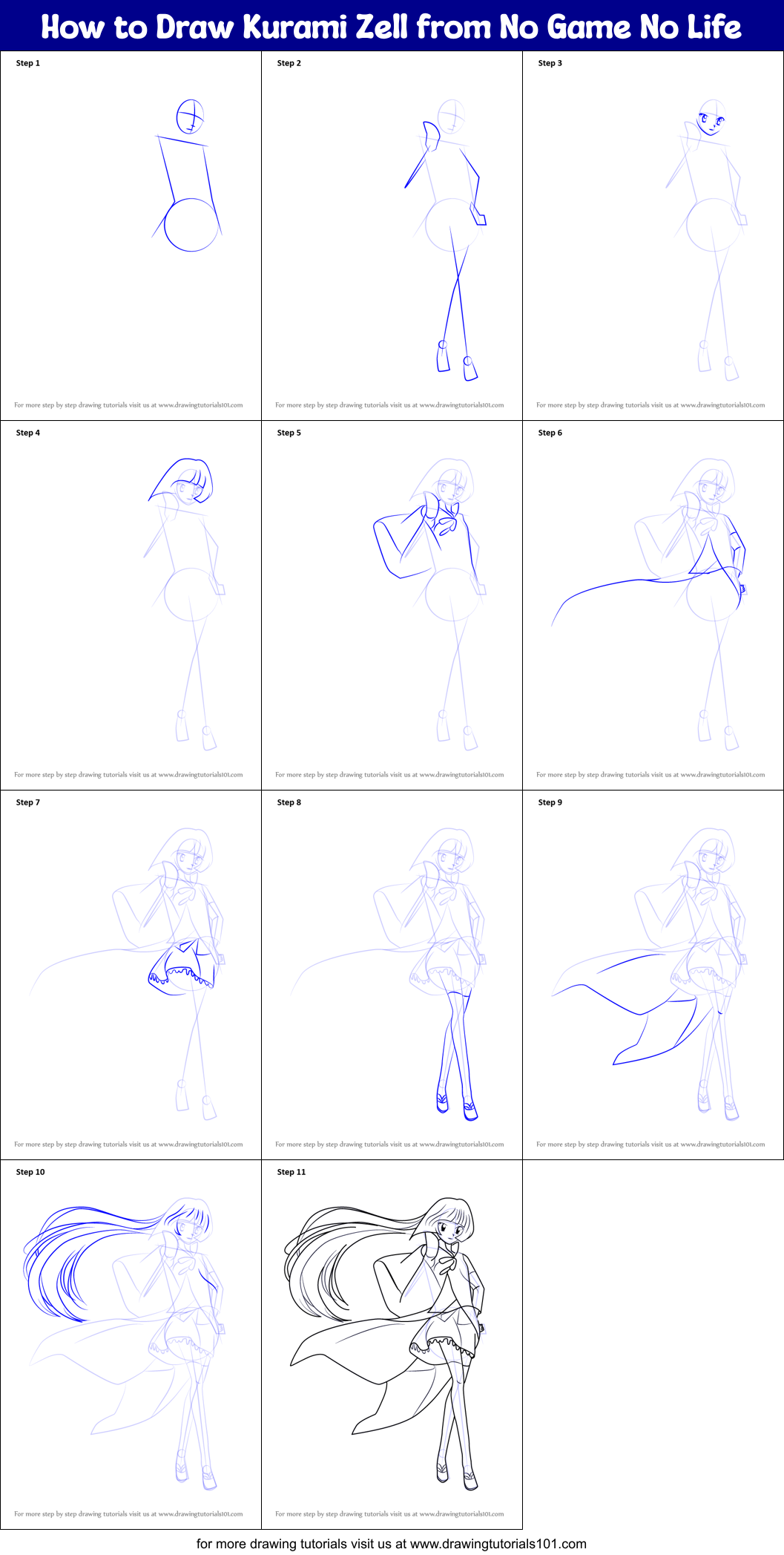 How to Draw Kurami Zell from No Game No Life Printable Step by Step