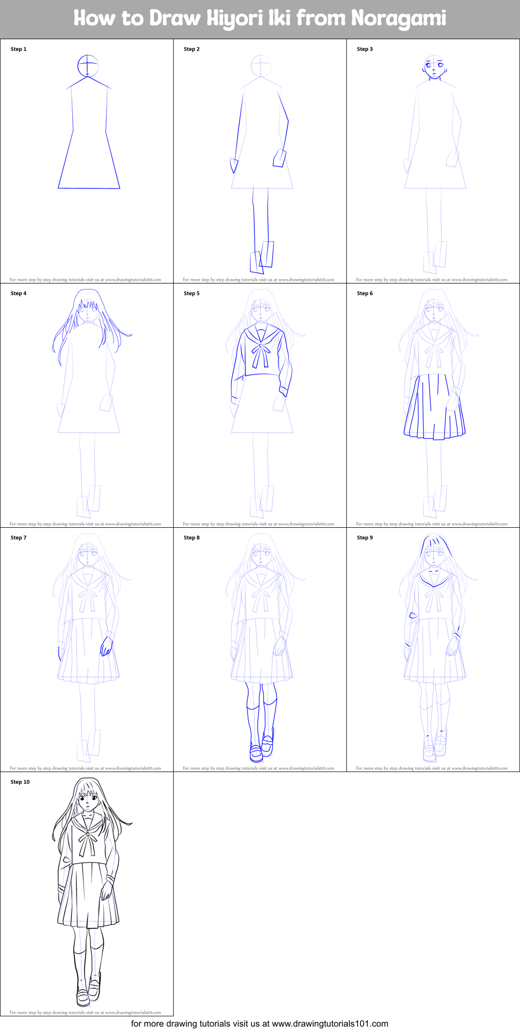 How to Draw Hiyori Iki from Noragami Printable Step by Step