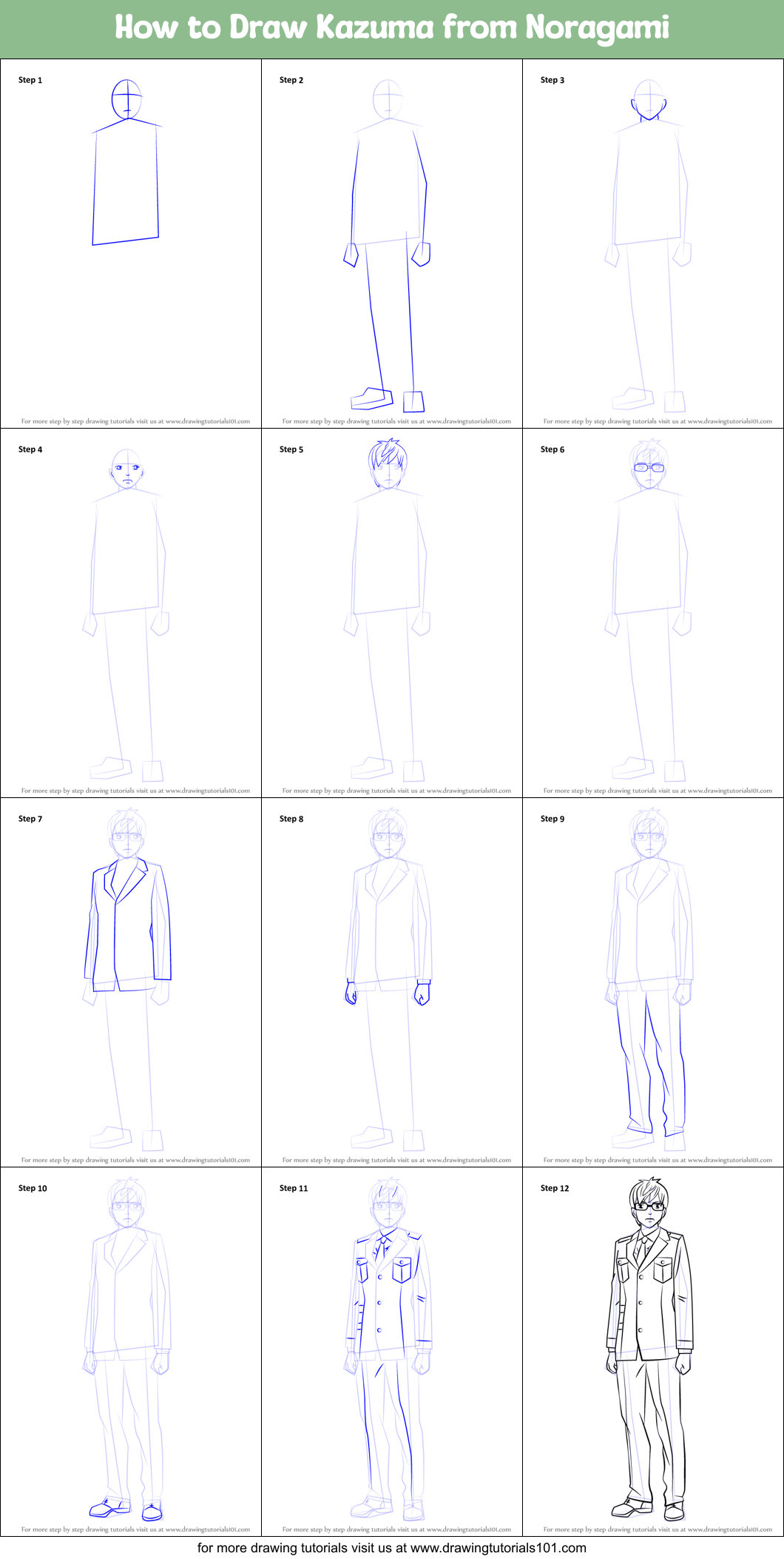 How to Draw Kazuma from Noragami Printable Step by Step
