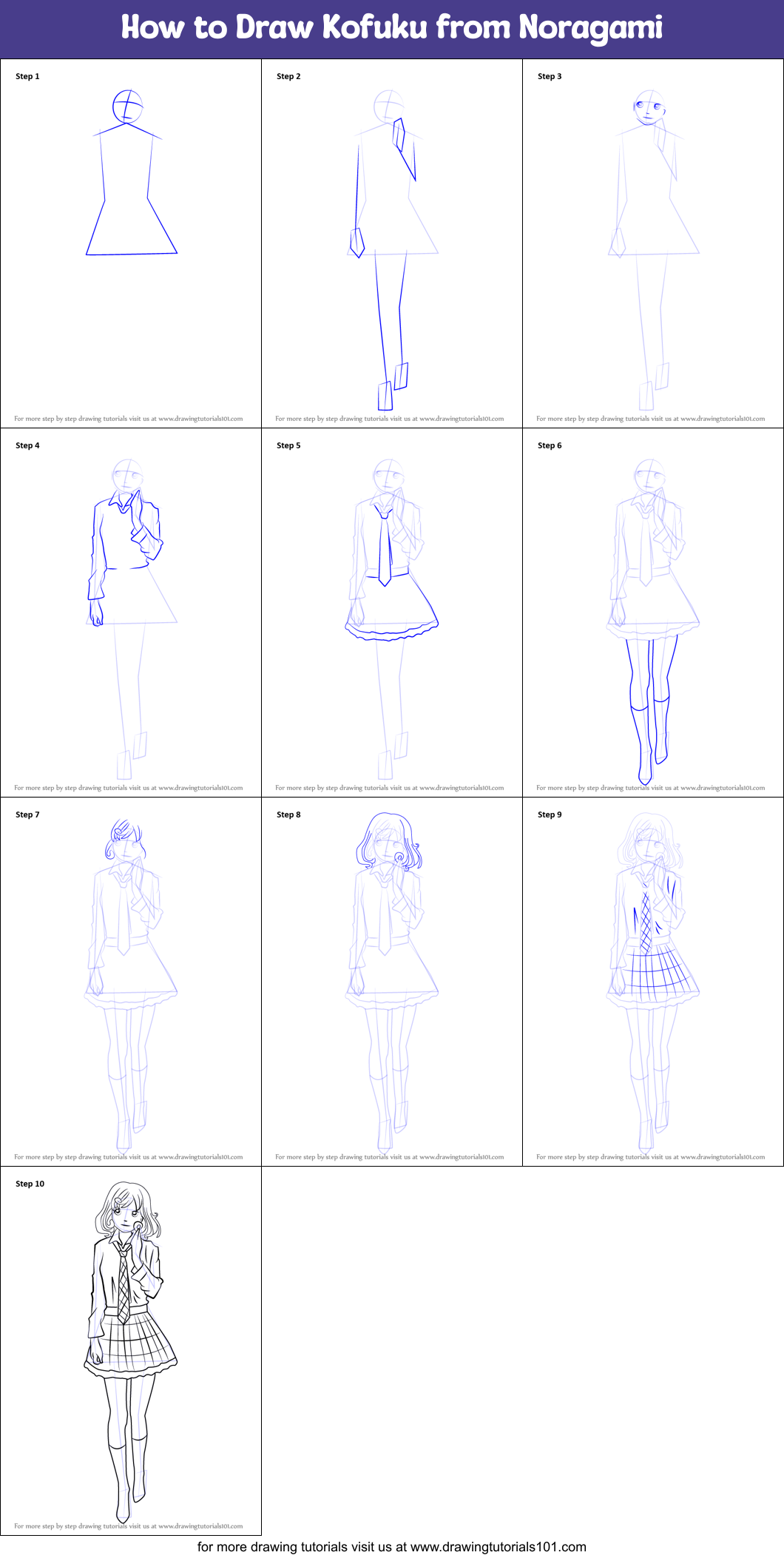 How to Draw Kofuku from Noragami Printable Step by Step