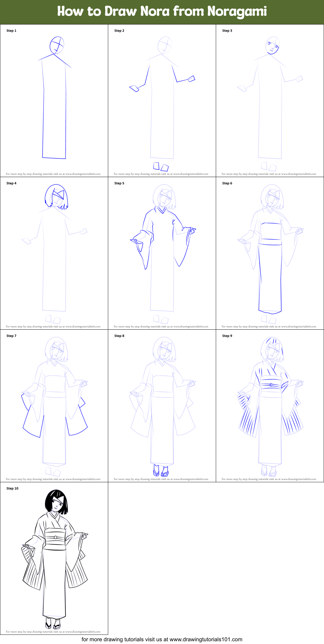 How to Draw Nora from Noragami Printable Step by Step