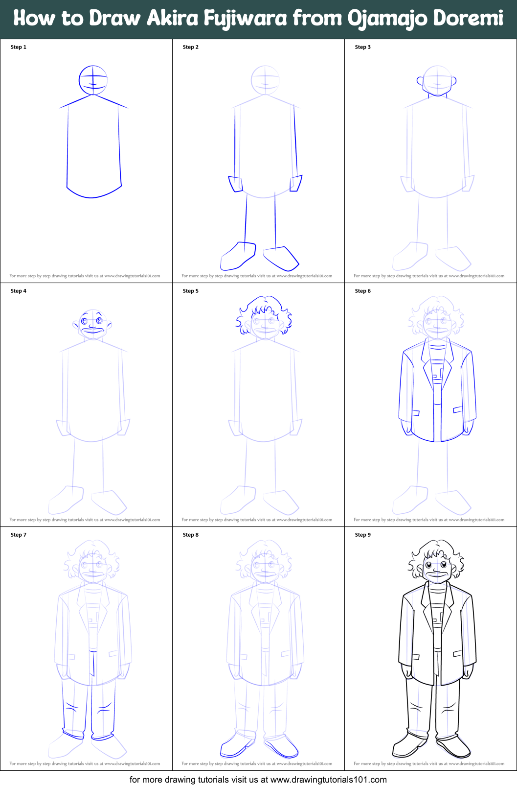 How to Draw Akira Fujiwara from Ojamajo Doremi Printable Step by Step