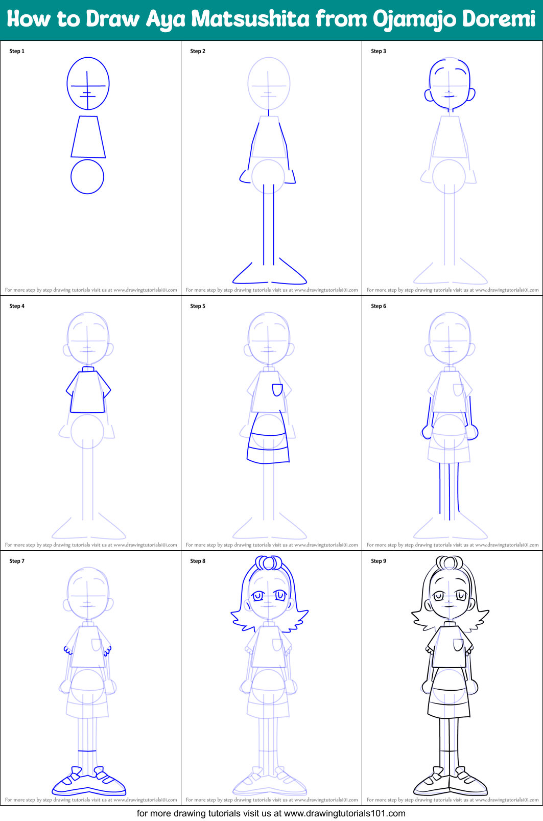 How to Draw Aya Matsushita from Ojamajo Doremi Printable Step by Step
