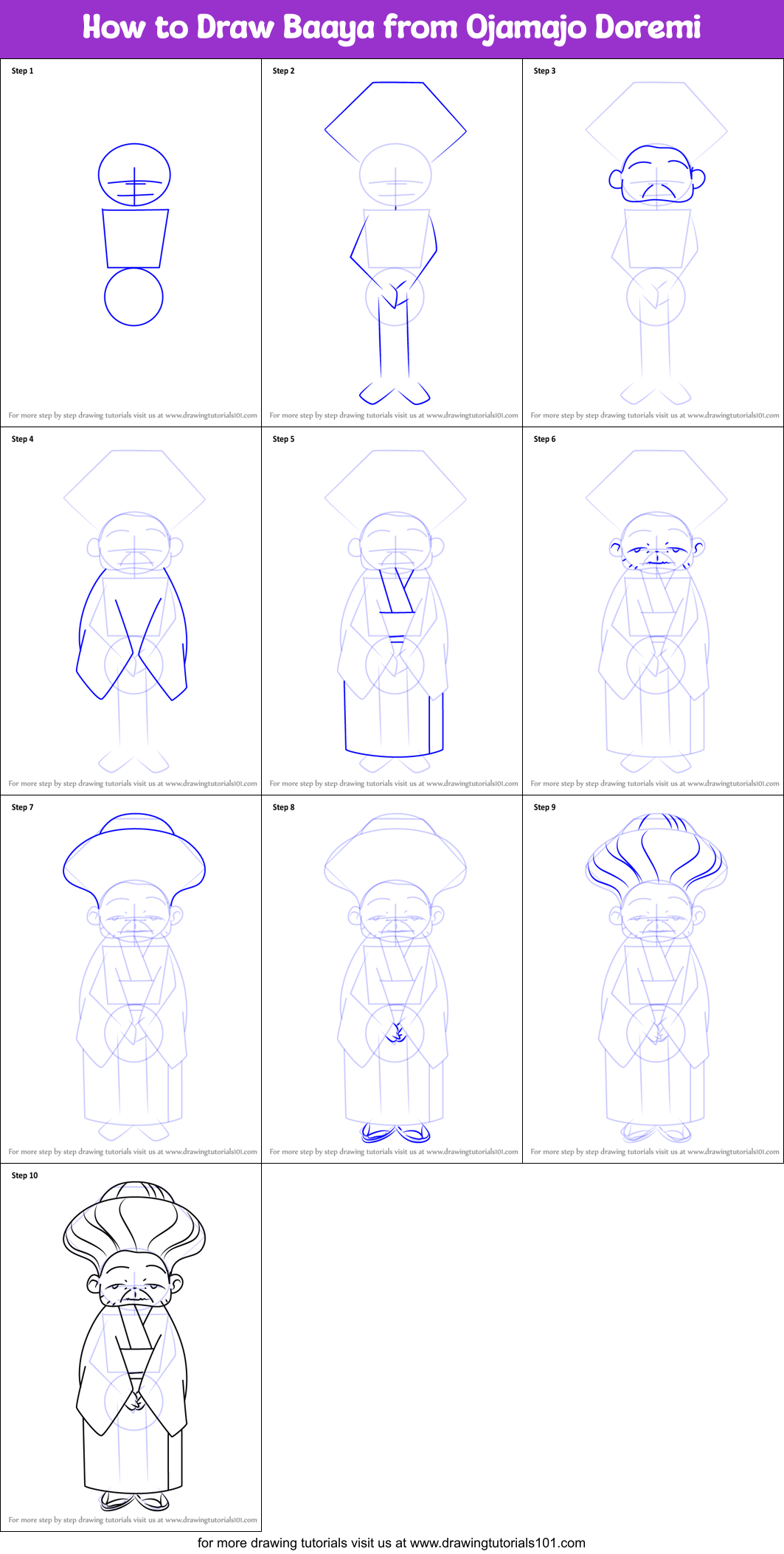 How to Draw Baaya from Ojamajo Doremi Printable Step by Step