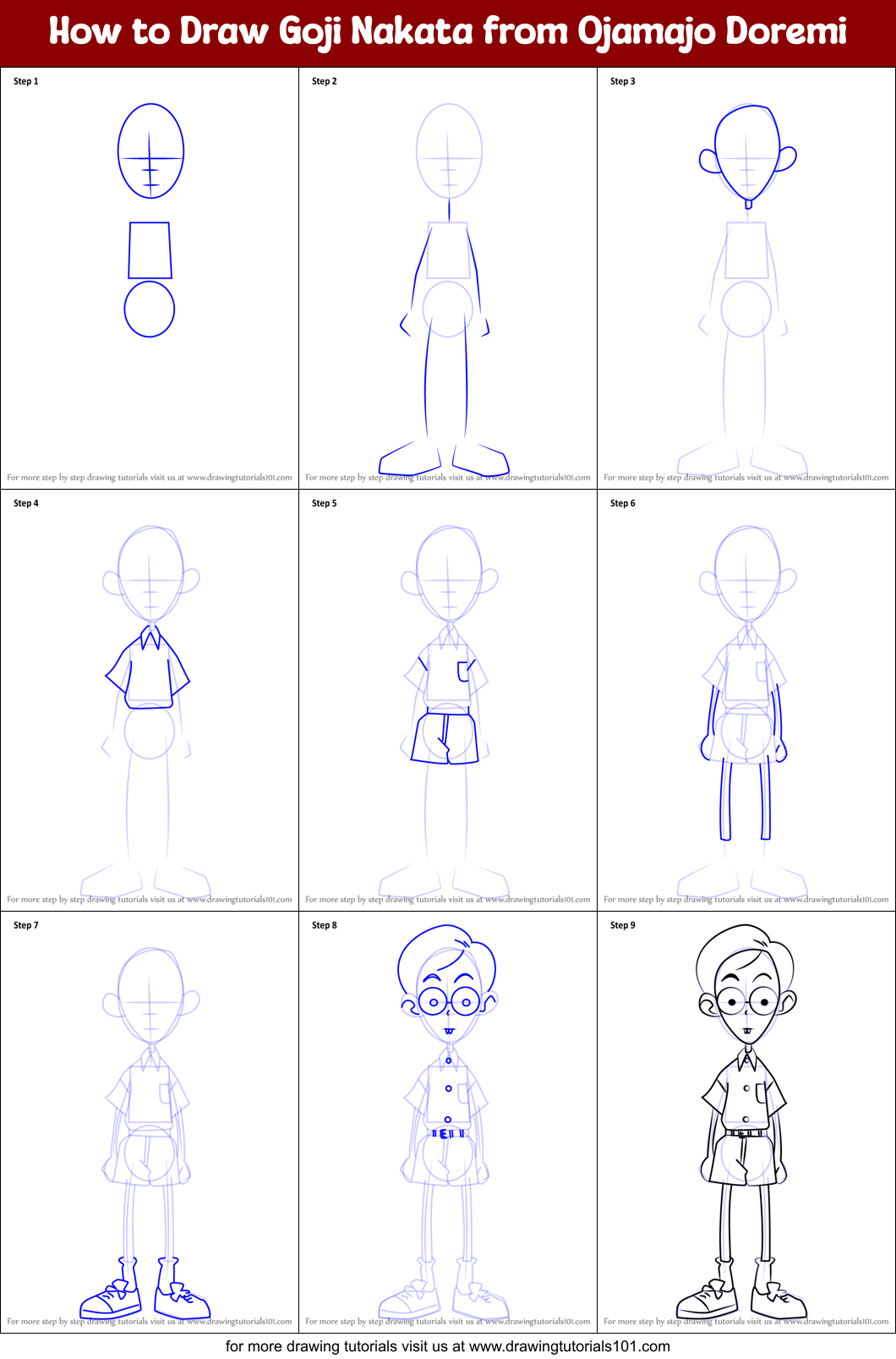 How to Draw Goji Nakata from Ojamajo Doremi Printable Step by Step