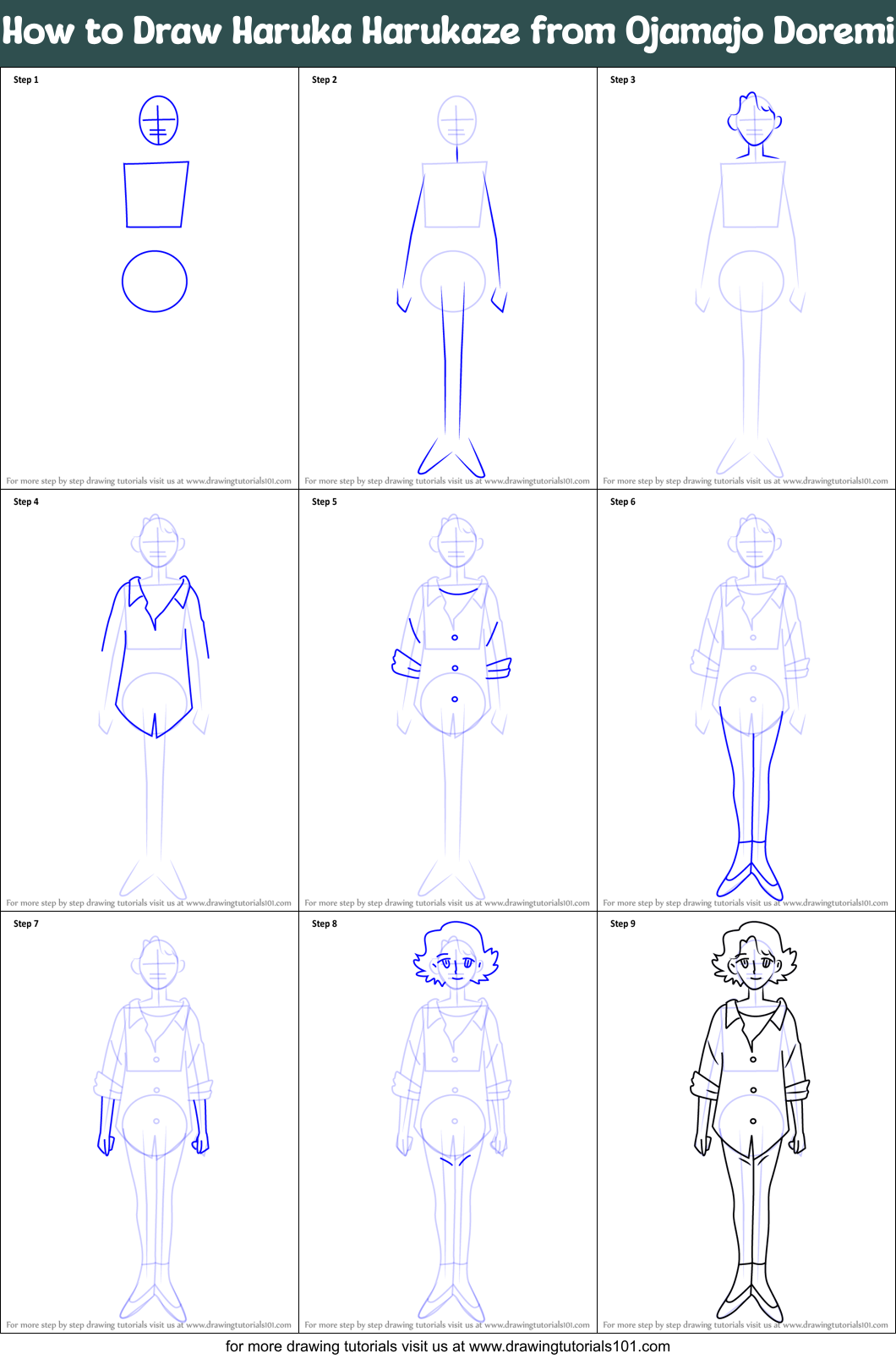 How to Draw Haruka Harukaze from Ojamajo Doremi Printable Step by Step