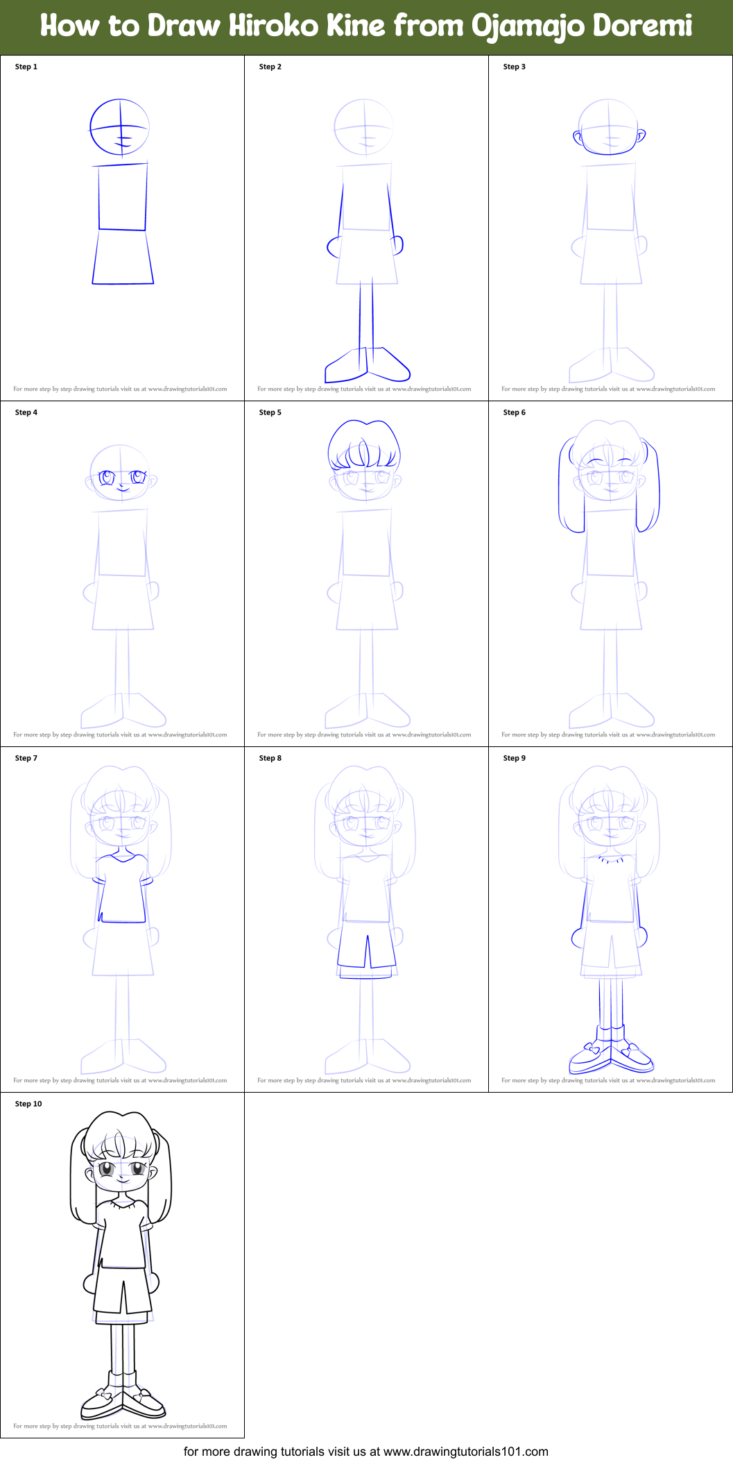 How to Draw Hiroko Kine from Ojamajo Doremi Printable Step by Step