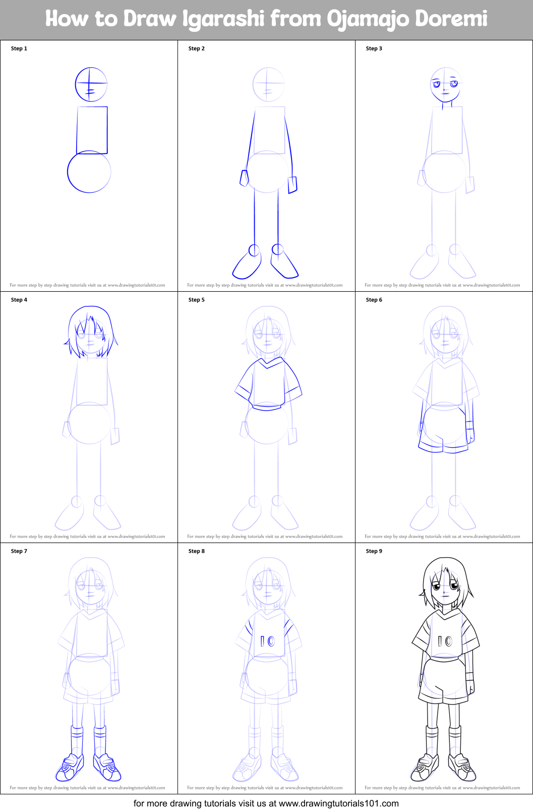 How to Draw Igarashi from Ojamajo Doremi Printable Step by Step