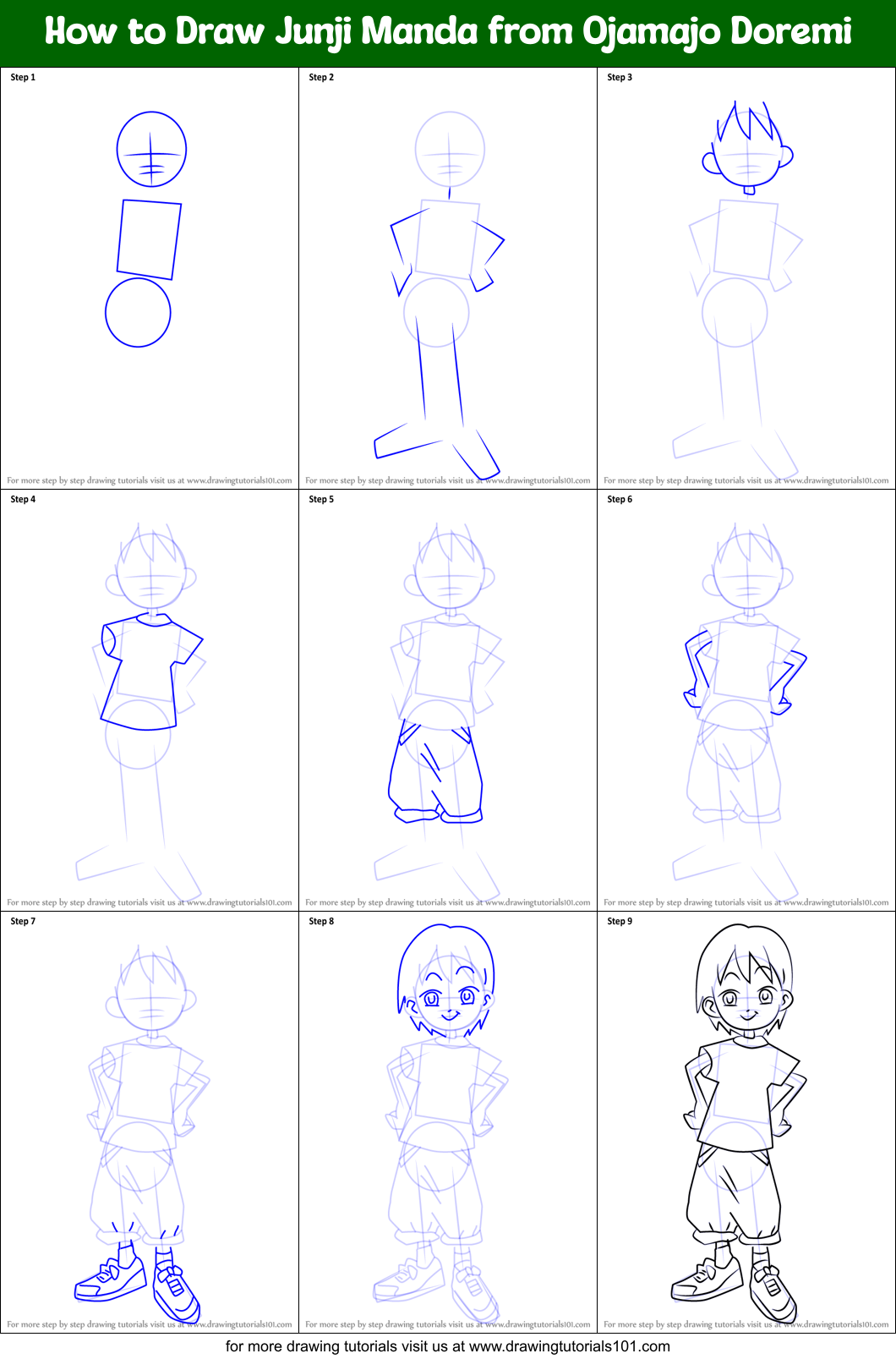 How to Draw Junji Manda from Ojamajo Doremi Printable Step by Step