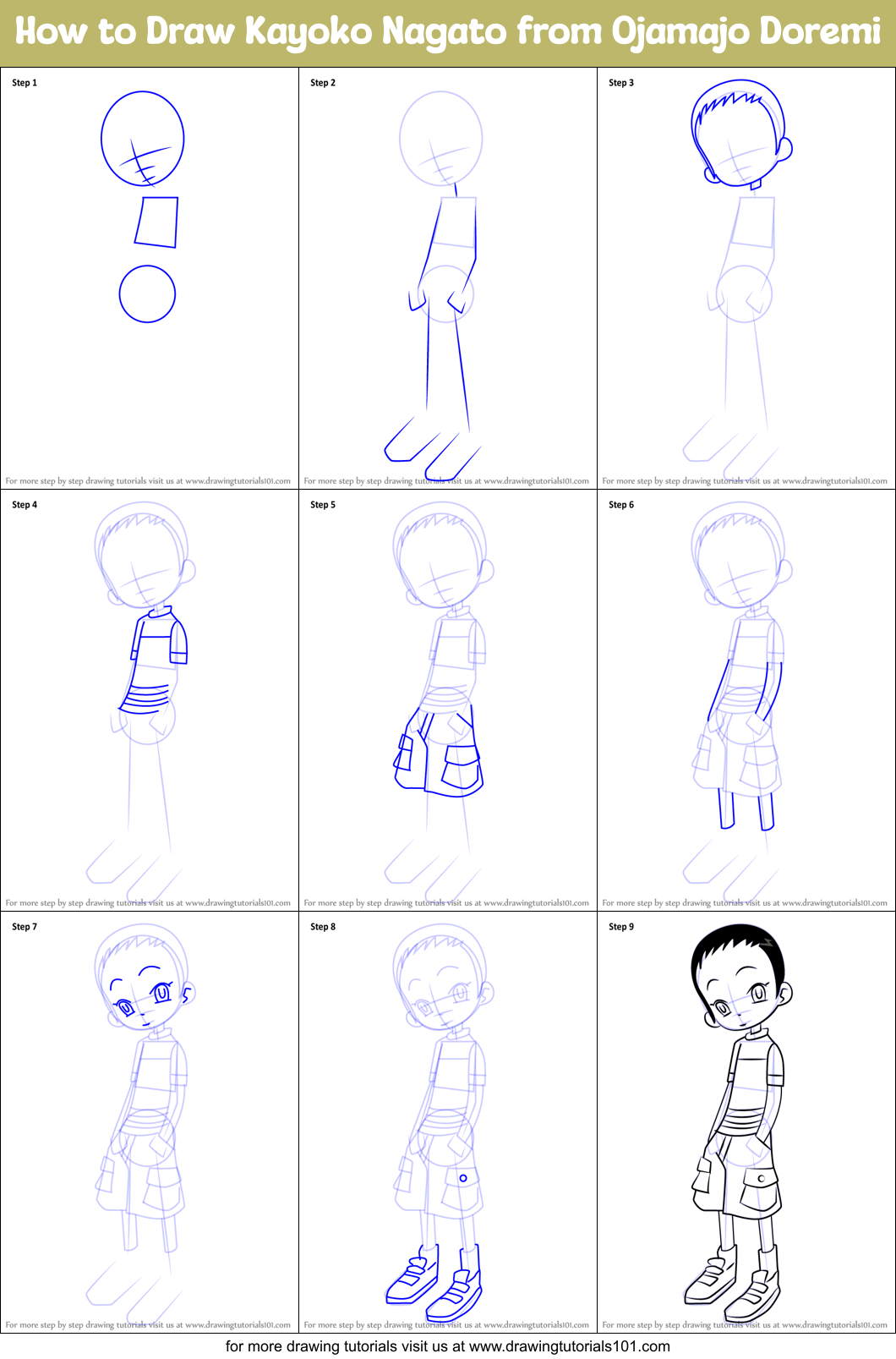 How to Draw Kayoko Nagato from Ojamajo Doremi Printable Step by Step