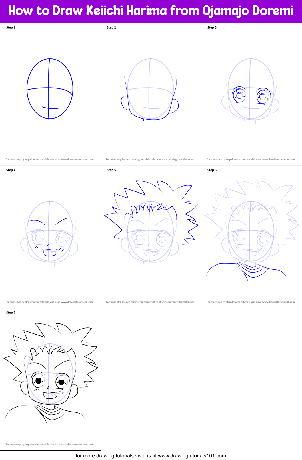 How to Draw Keiichi Harima from Ojamajo Doremi Printable Step by Step