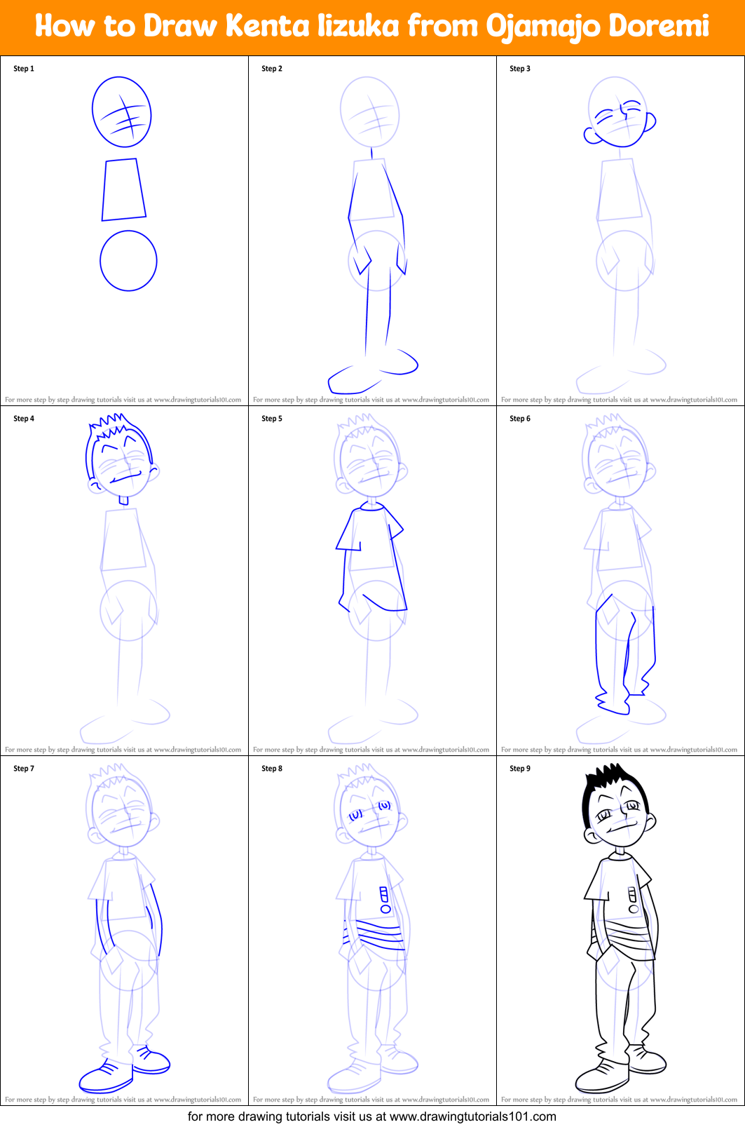 How to Draw Kenta Iizuka from Ojamajo Doremi Printable Step by Step
