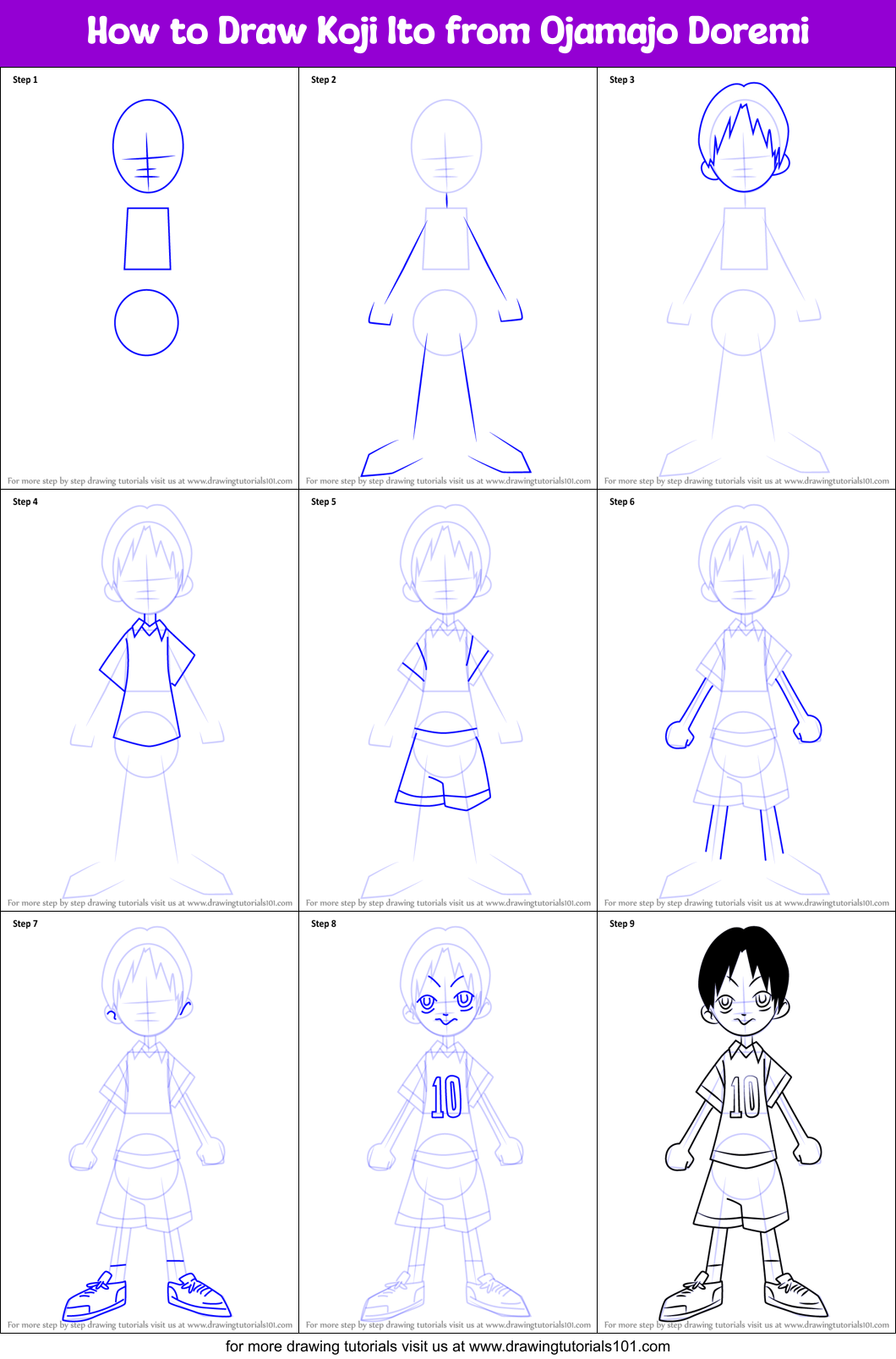 How to Draw Koji Ito from Ojamajo Doremi Printable Step by Step