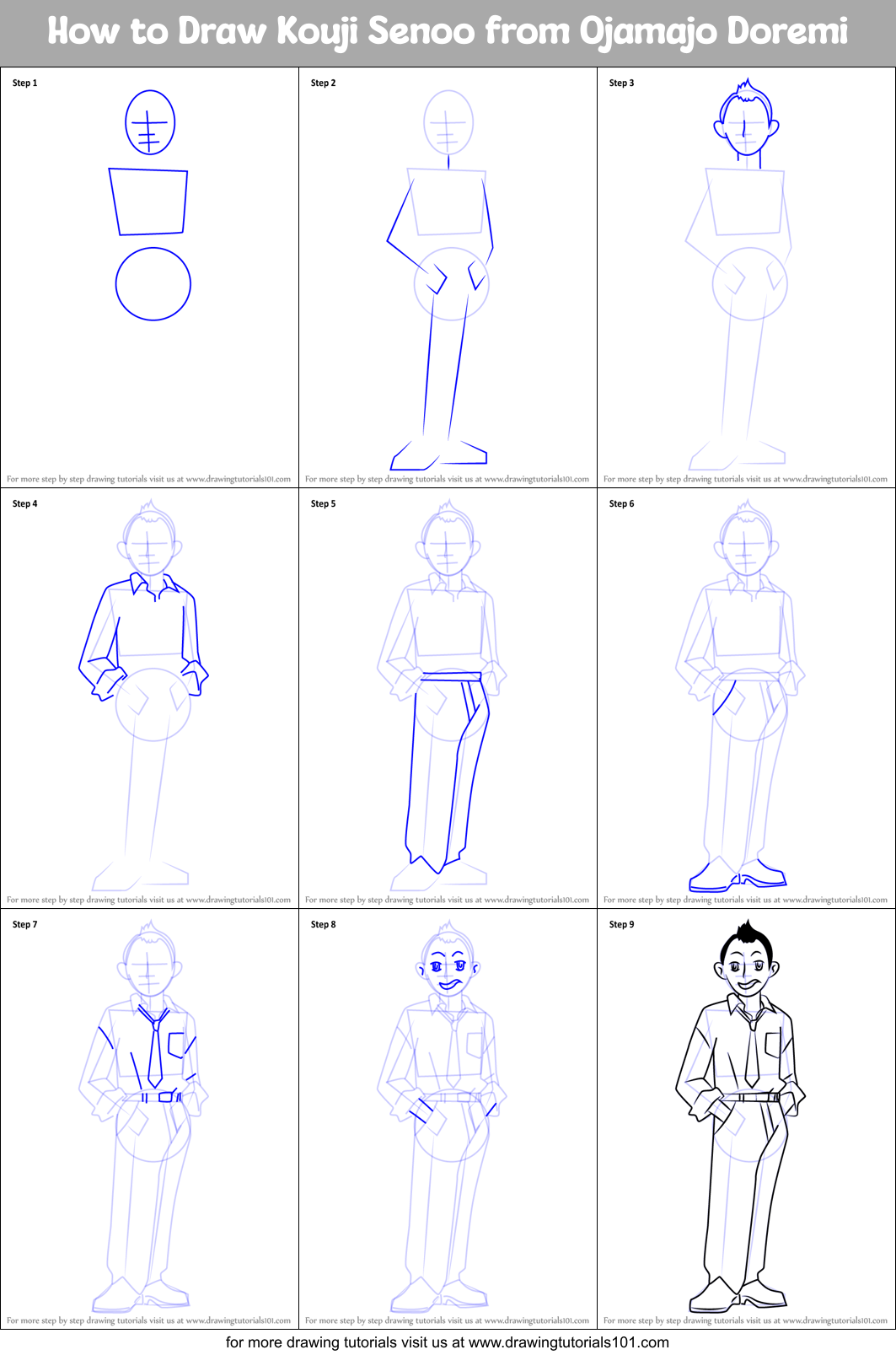 How to Draw Kouji Senoo from Ojamajo Doremi Printable Step by Step