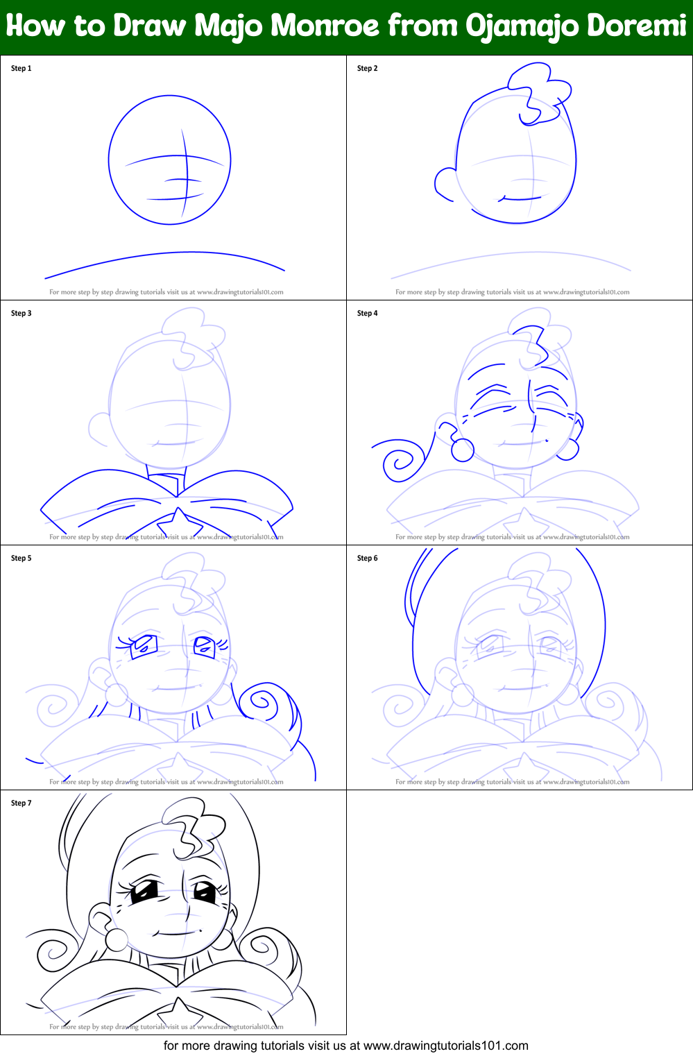 How to Draw Majo Monroe from Ojamajo Doremi Printable Step by Step