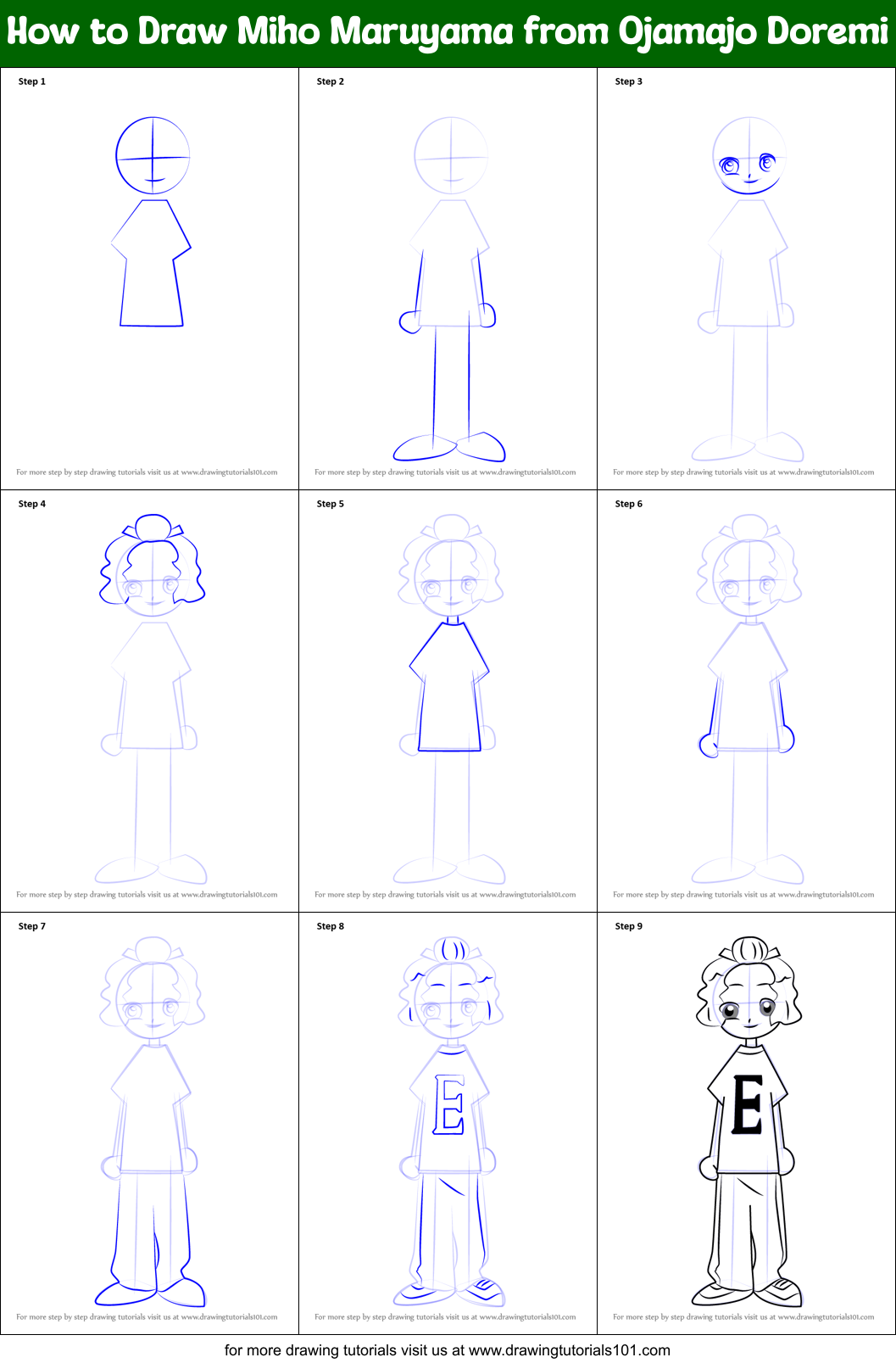 How to Draw Miho Maruyama from Ojamajo Doremi Printable Step by Step