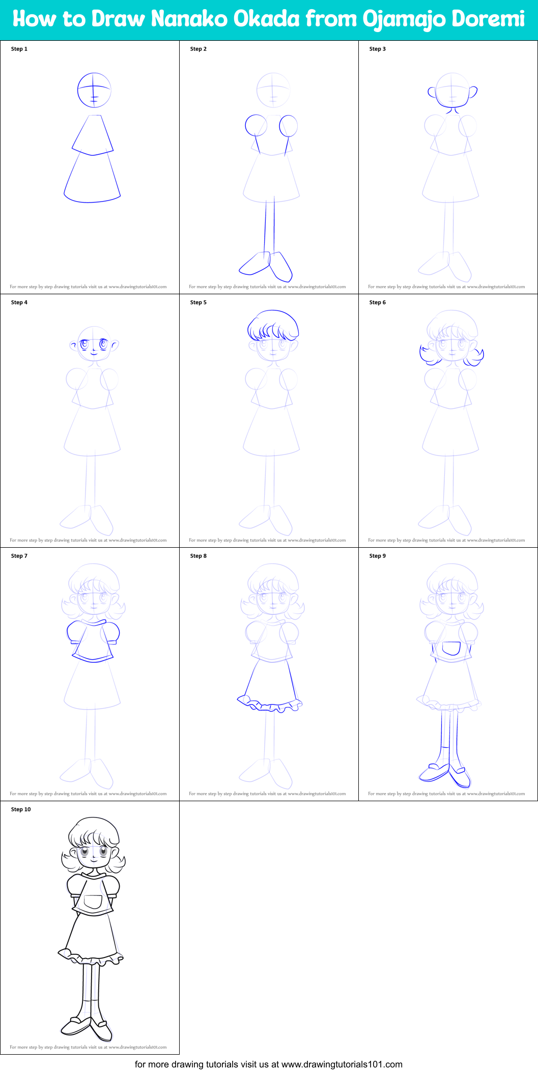 How to Draw Nanako Okada from Ojamajo Doremi Printable Step by Step
