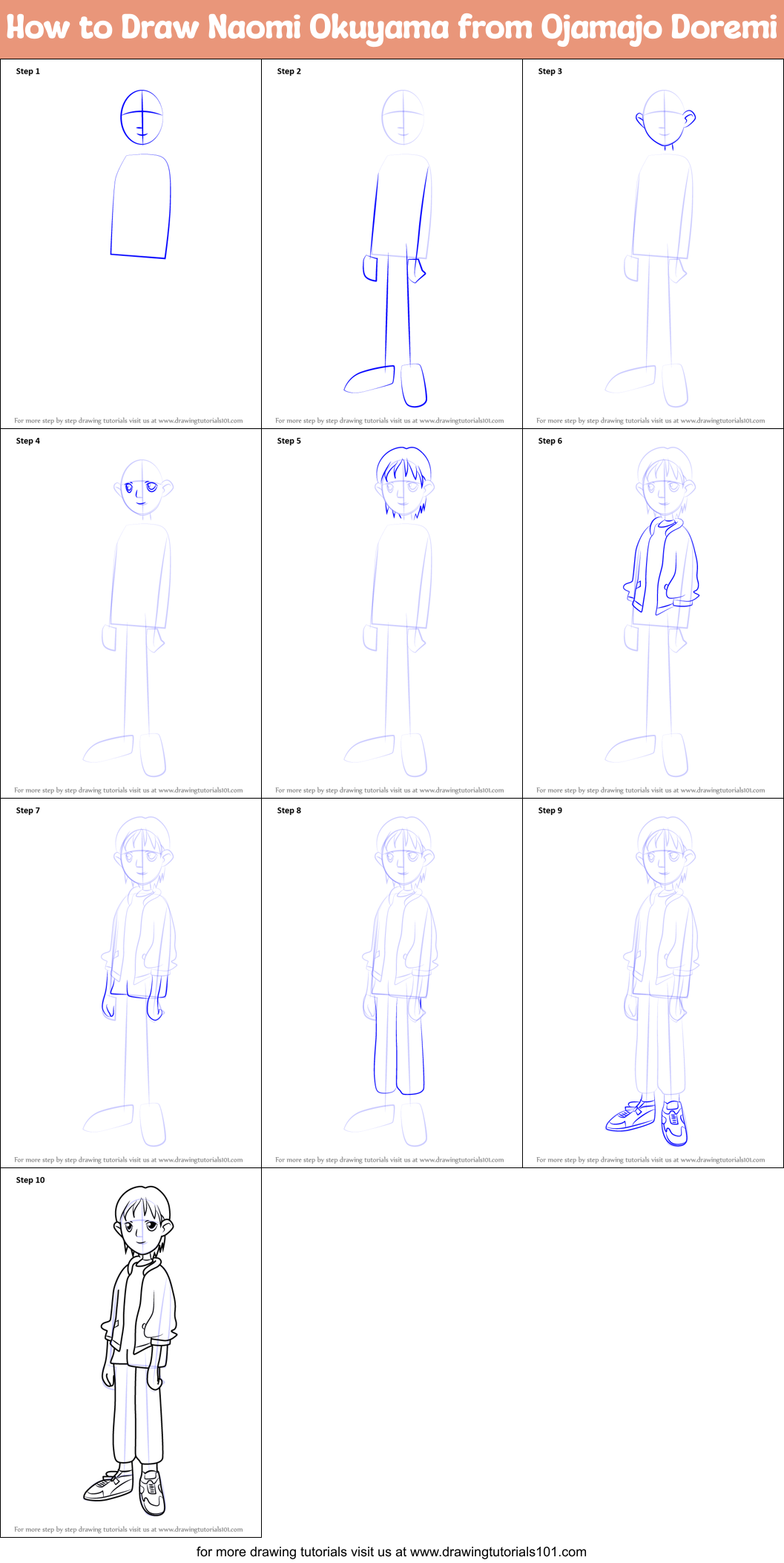How to Draw Naomi Okuyama from Ojamajo Doremi Printable Step by Step