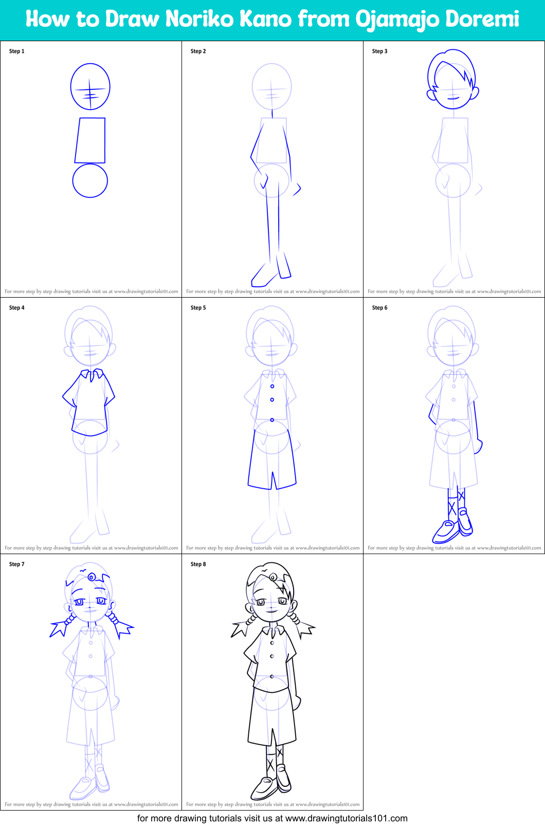 How to Draw Noriko Kano from Ojamajo Doremi Printable Step by Step