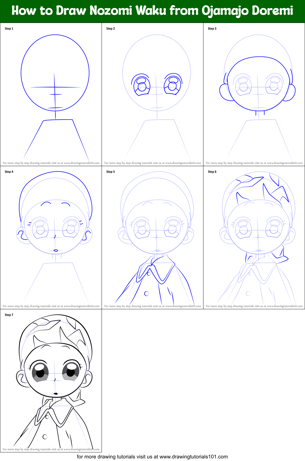 How to Draw Nozomi Waku from Ojamajo Doremi Printable Step by Step