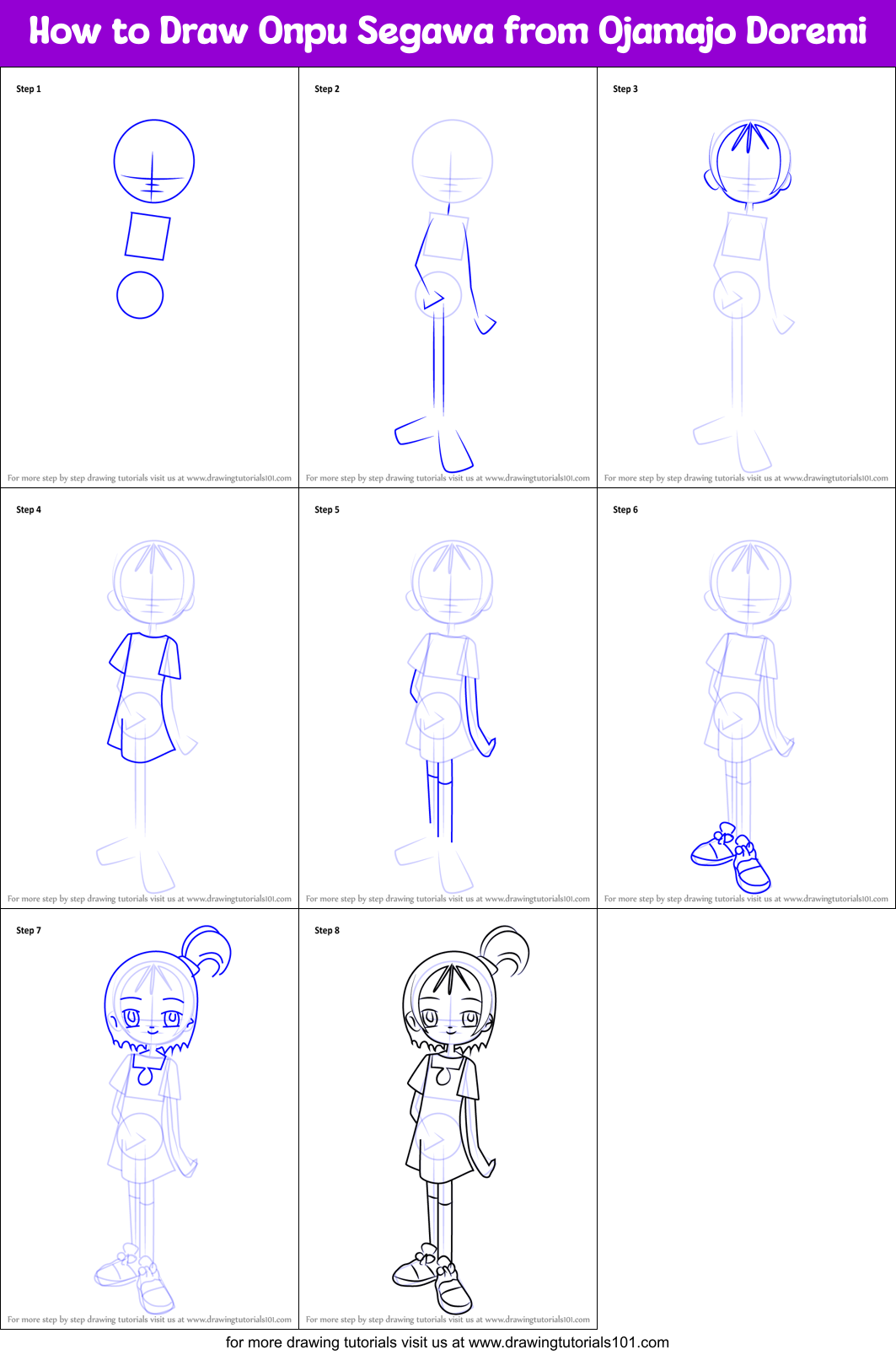 How to Draw Onpu Segawa from Ojamajo Doremi Printable Step by Step