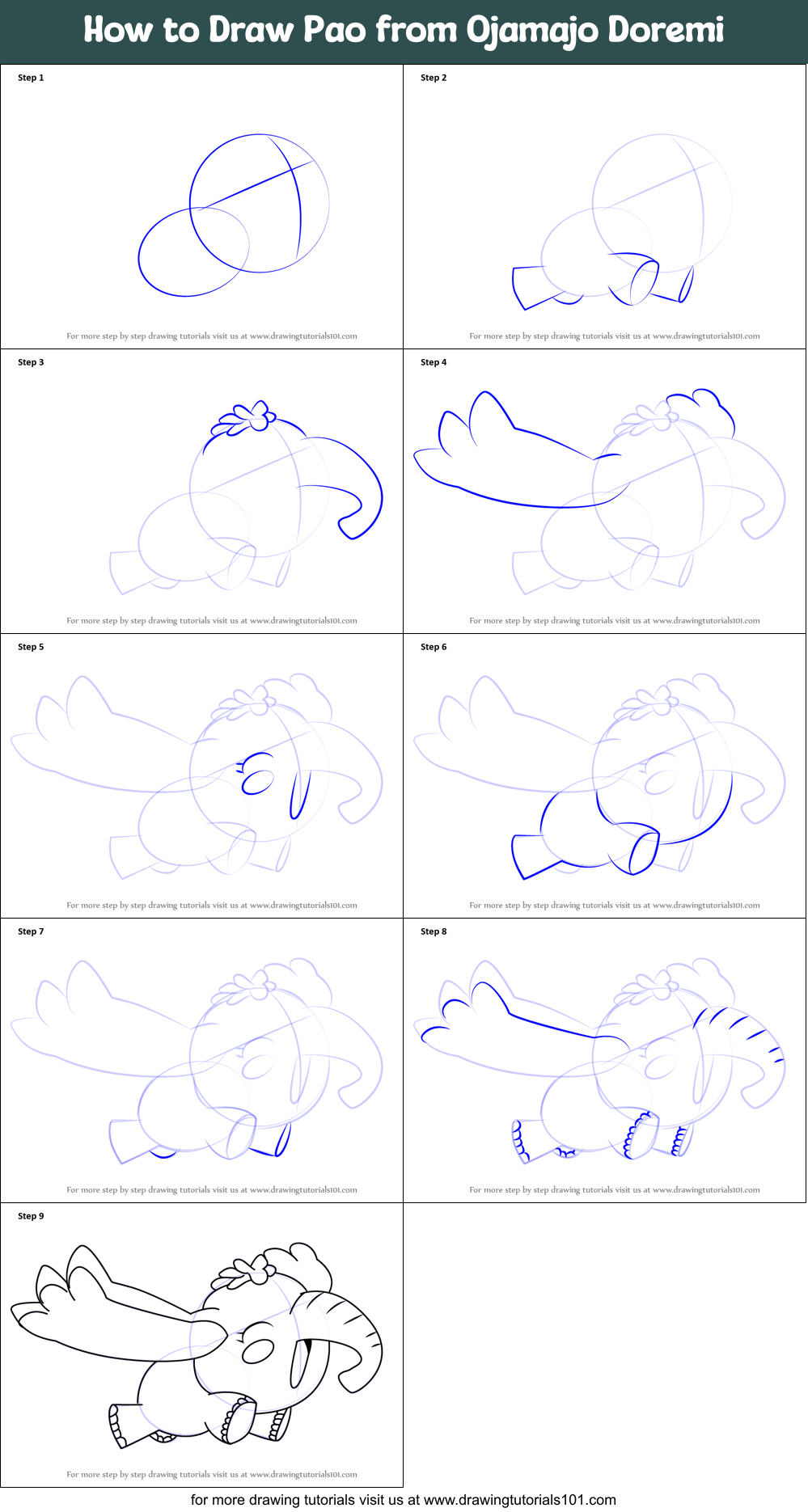 How to Draw Pao from Ojamajo Doremi Printable Step by Step