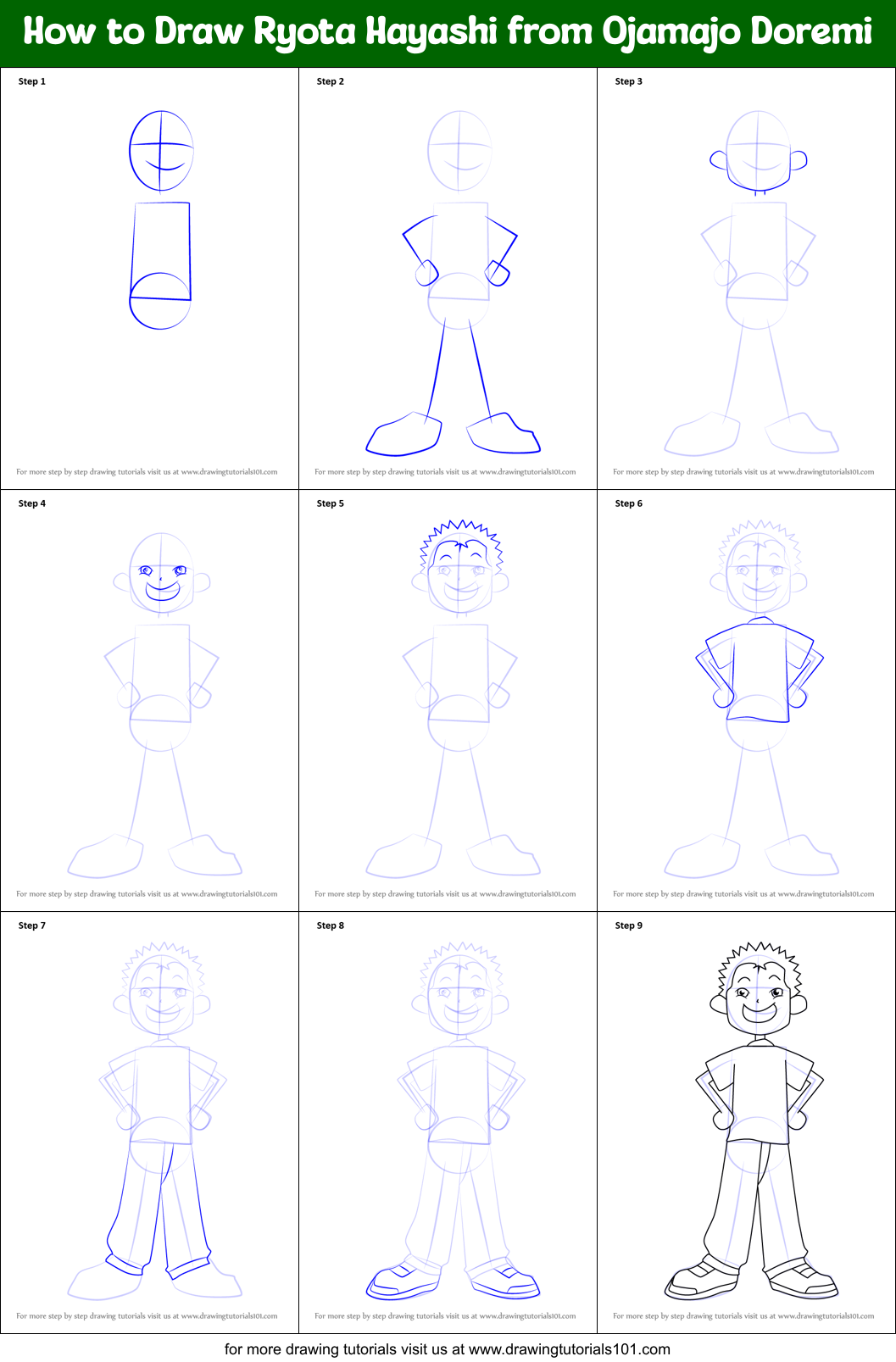 How to Draw Ryota Hayashi from Ojamajo Doremi Printable Step by Step