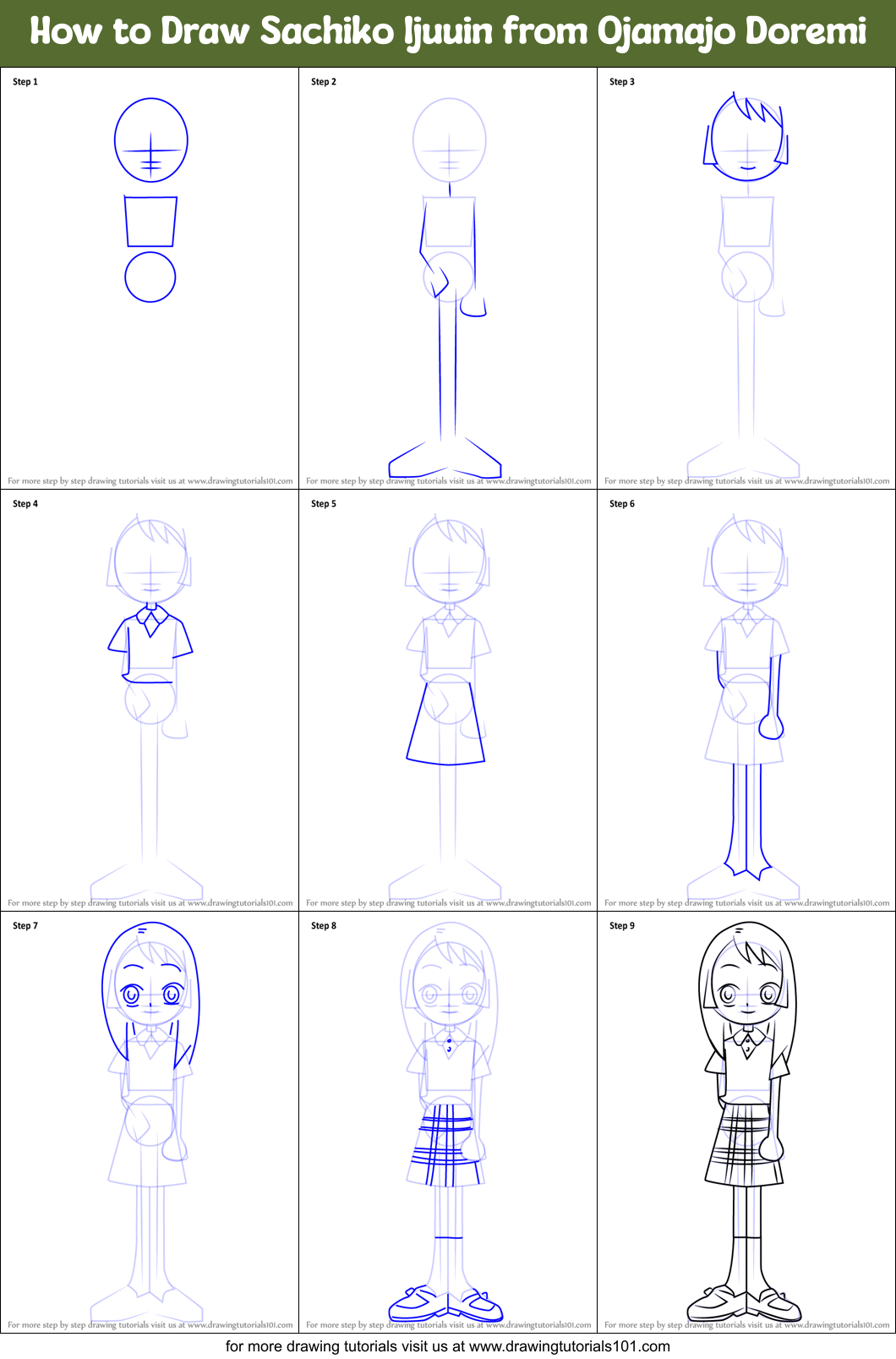How to Draw Sachiko Ijuuin from Ojamajo Doremi Printable Step by Step
