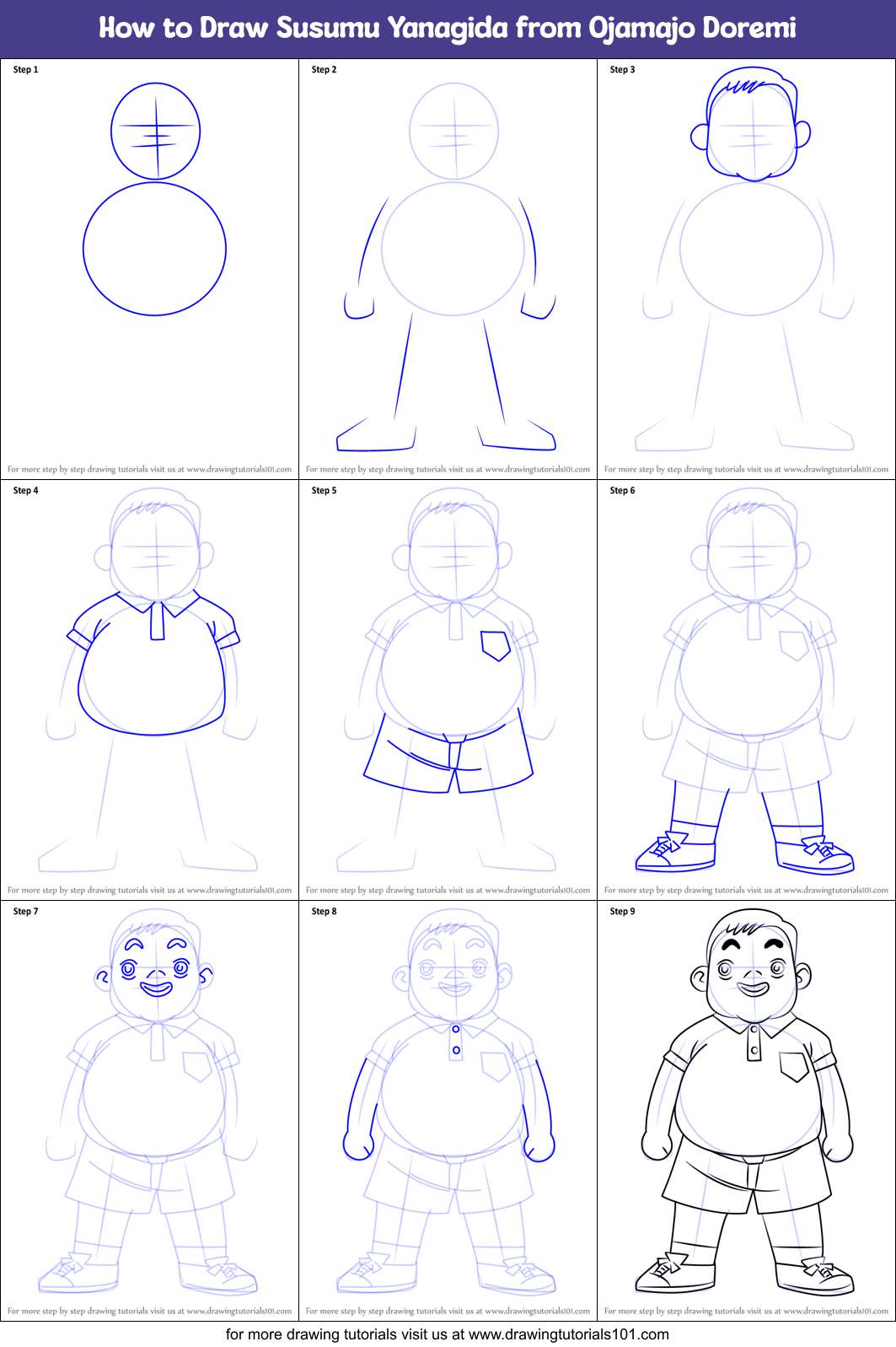 How to Draw Susumu Yanagida from Ojamajo Doremi Printable Step by Step