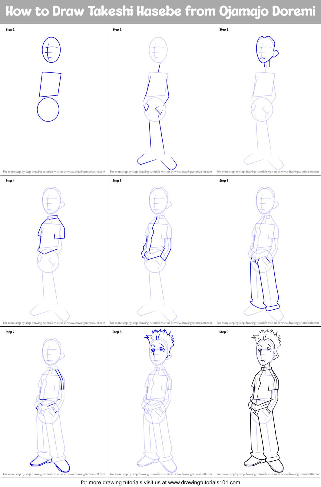 How to Draw Takeshi Hasebe from Ojamajo Doremi Printable Step by Step