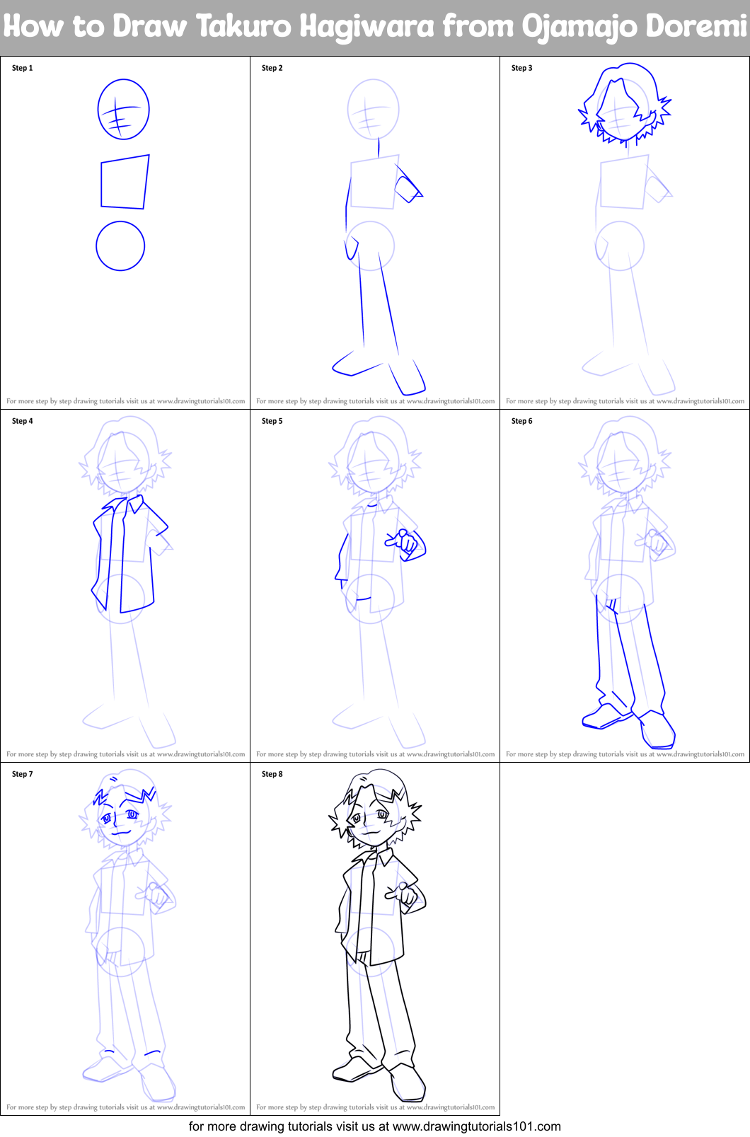 How to Draw Takuro Hagiwara from Ojamajo Doremi Printable Step by Step