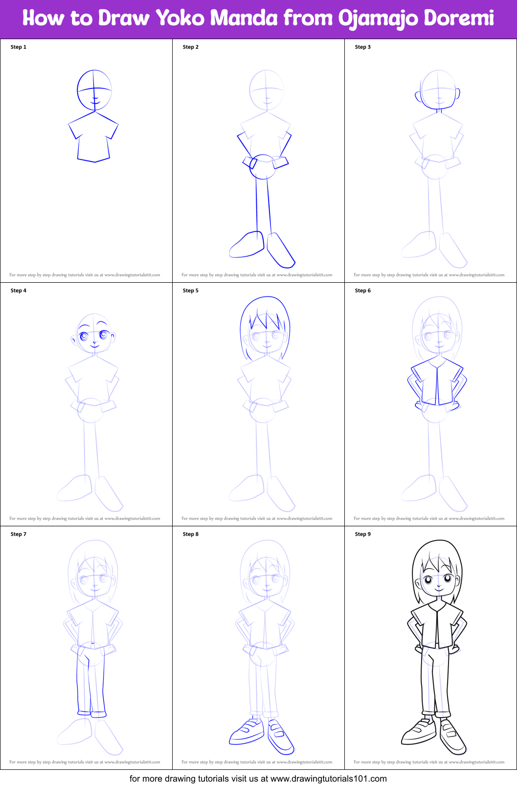How to Draw Yoko Manda from Ojamajo Doremi Printable Step by Step