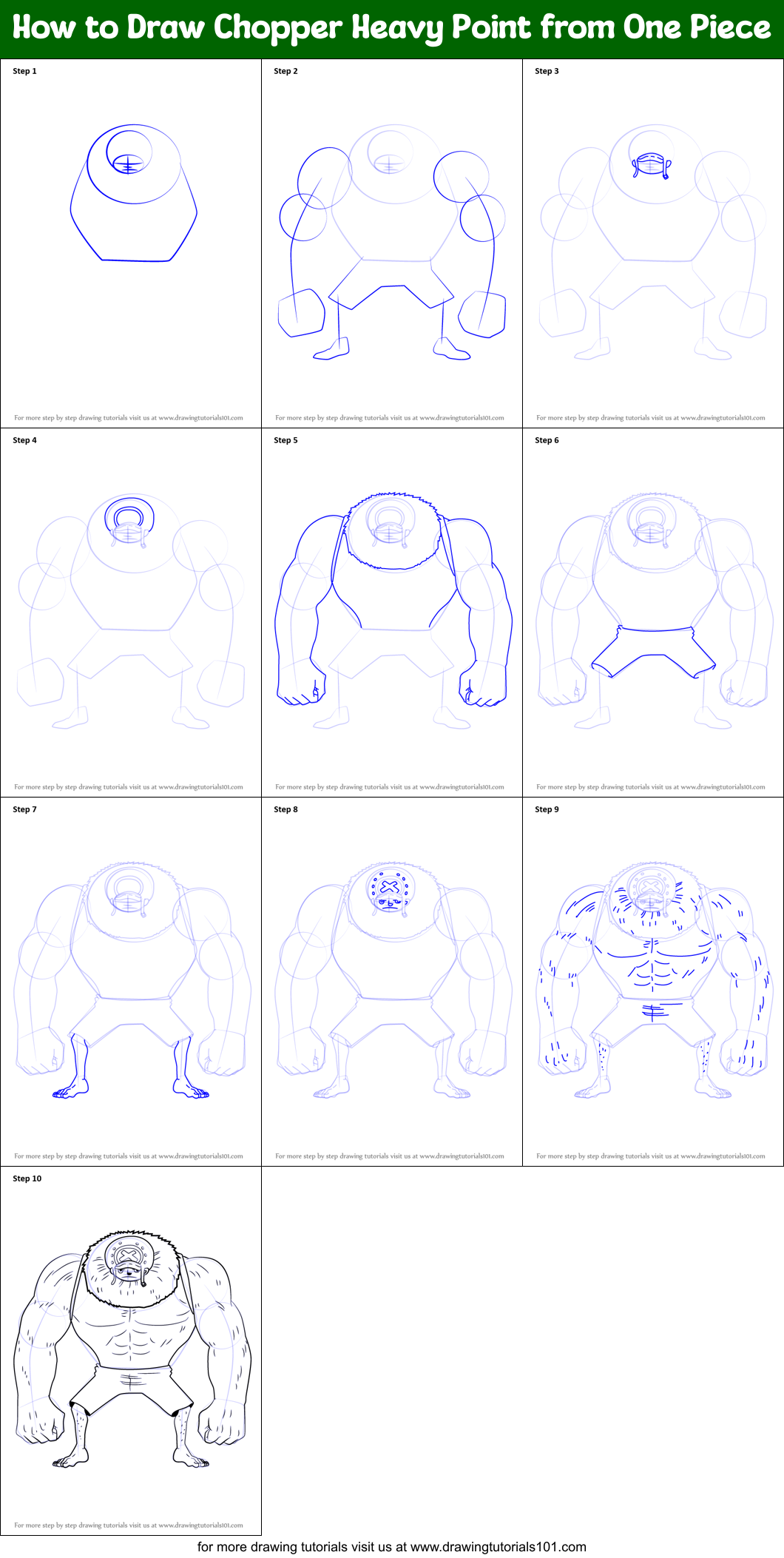 How to Draw Chopper Heavy Point from One Piece Printable Step by Step