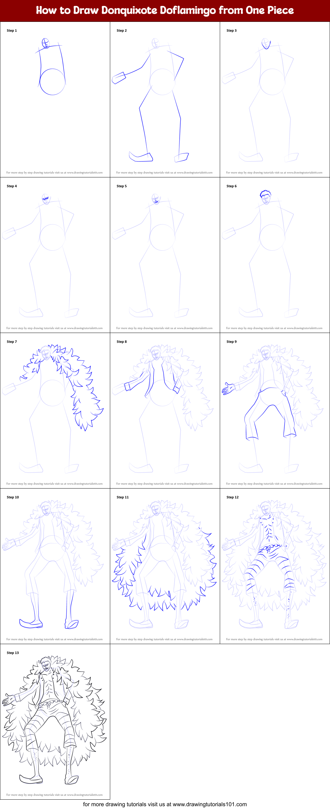 How to Draw Donquixote Doflamingo from One Piece Printable Step by Step