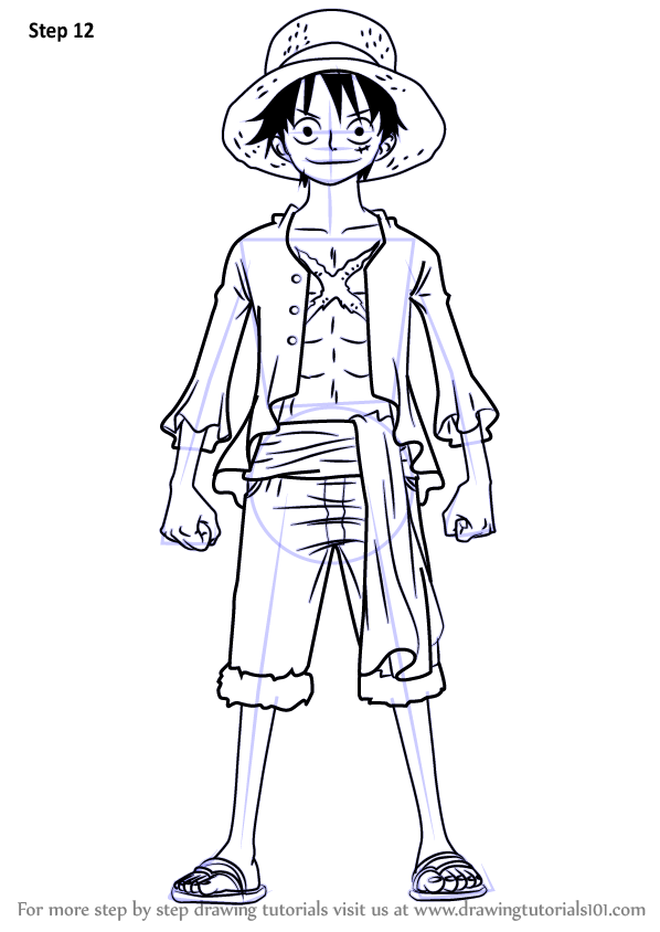 How to Draw Monkey D. Luffy Full Body from One Piece (One Piece) Step ...