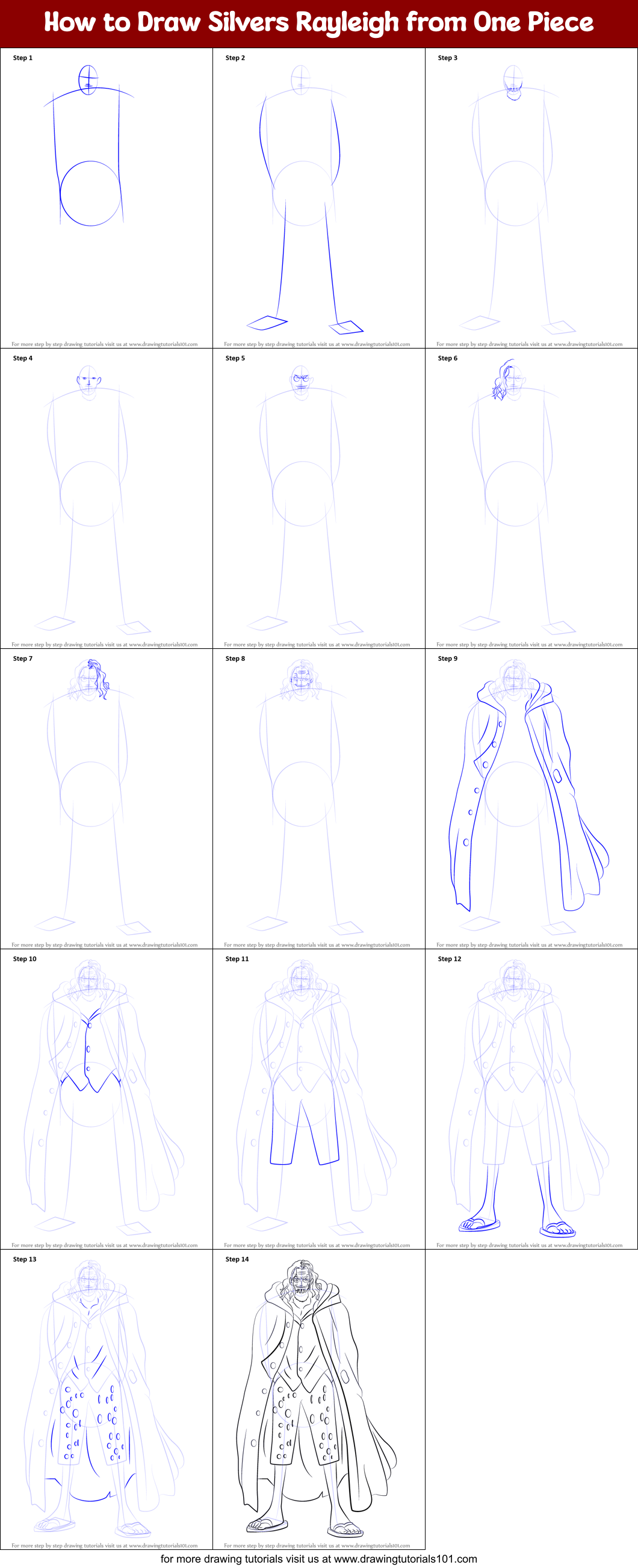 How to Draw Silvers Rayleigh from One Piece Printable Step by Step