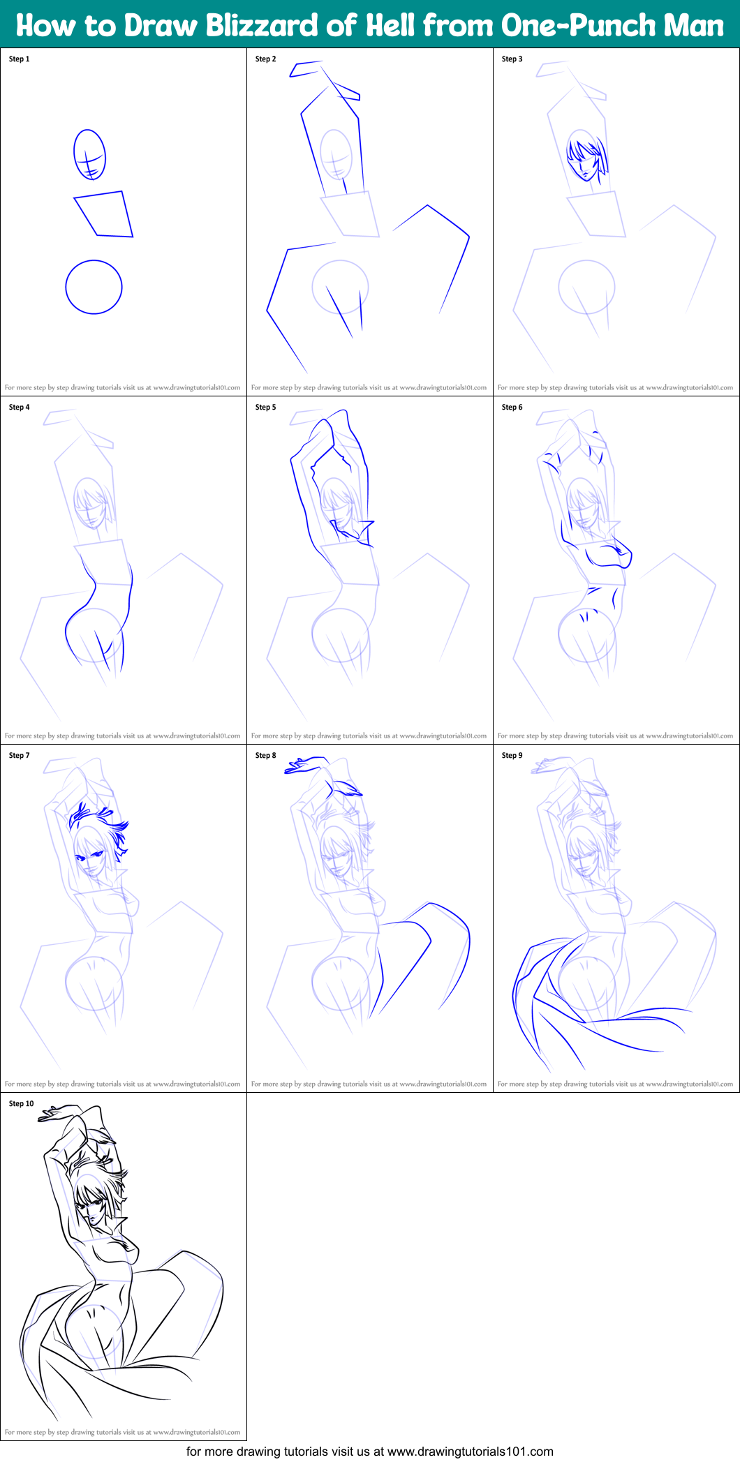 How to Draw Blizzard of Hell from One-Punch Man Printable Step by Step