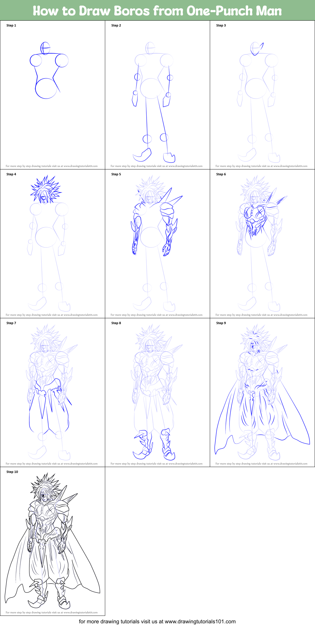 How to Draw Boros from One-Punch Man Printable Step by Step