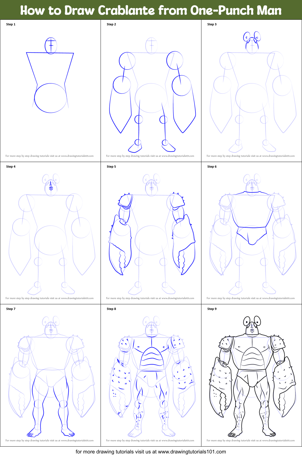 How to Draw Crablante from One-Punch Man Printable Step by Step
