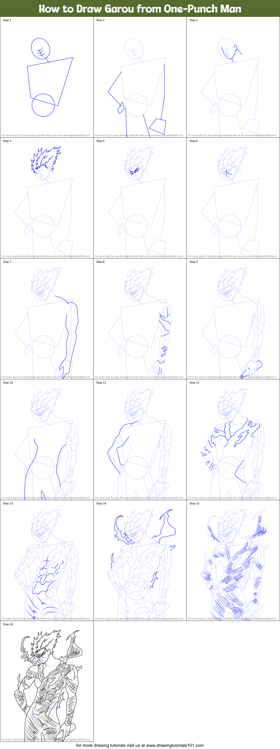 How to Draw Garou from One-Punch Man Printable Step by Step
