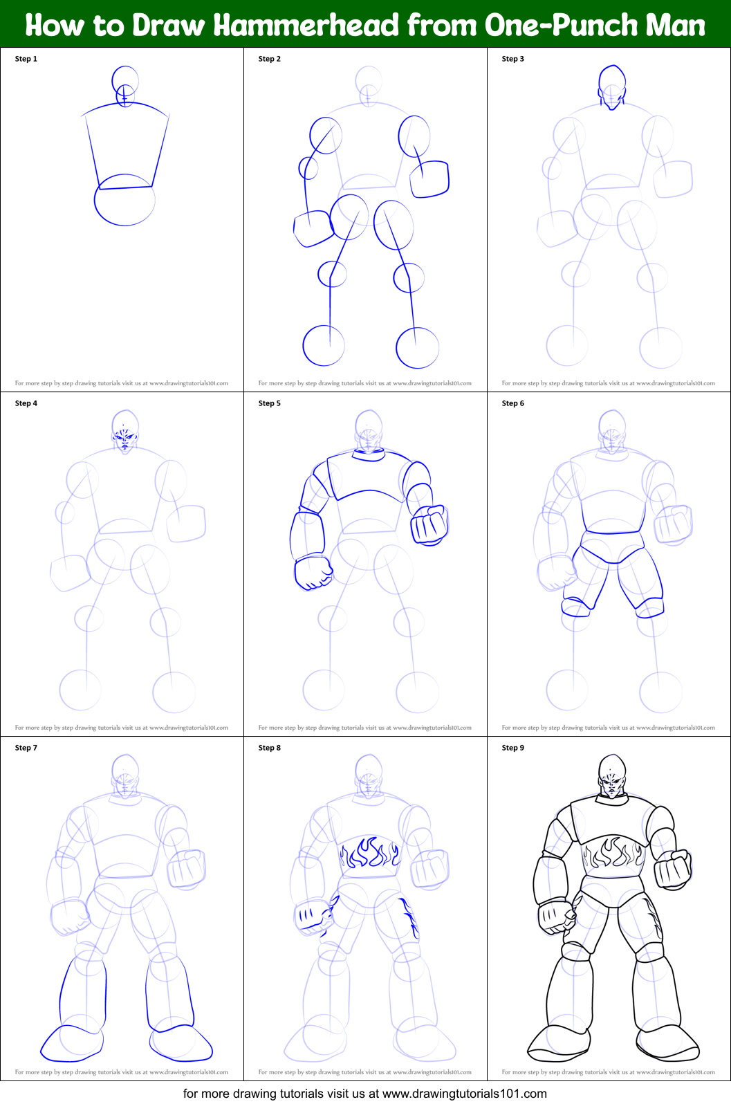 How to Draw Hammerhead from One-Punch Man Printable Step by Step